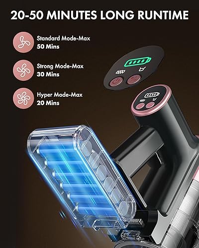 Miniatura 4 de Homeika Aspiradora inalámbrica de 28 Kpa, motor de 380 W, aspiradora ligera 8 en 1 con batería de 50 minutos para alfombras y pelo de mascotas