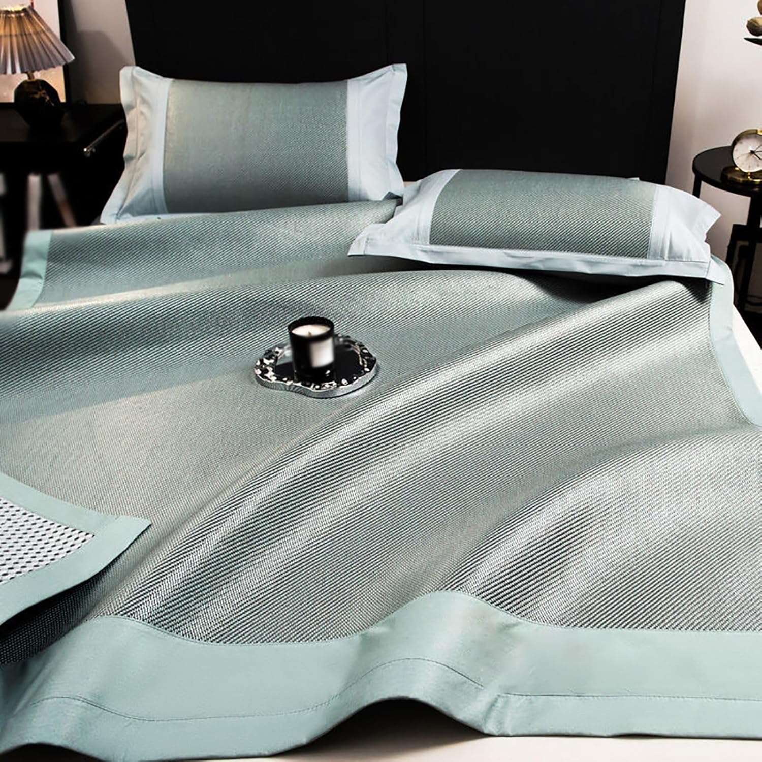 Cooling Breathable Summer Sleeping Mat with Pillowcase, Woven Ice Silk Material for Hot Nights Bed Sofa Floor Use, Adults and Hot Sleepers