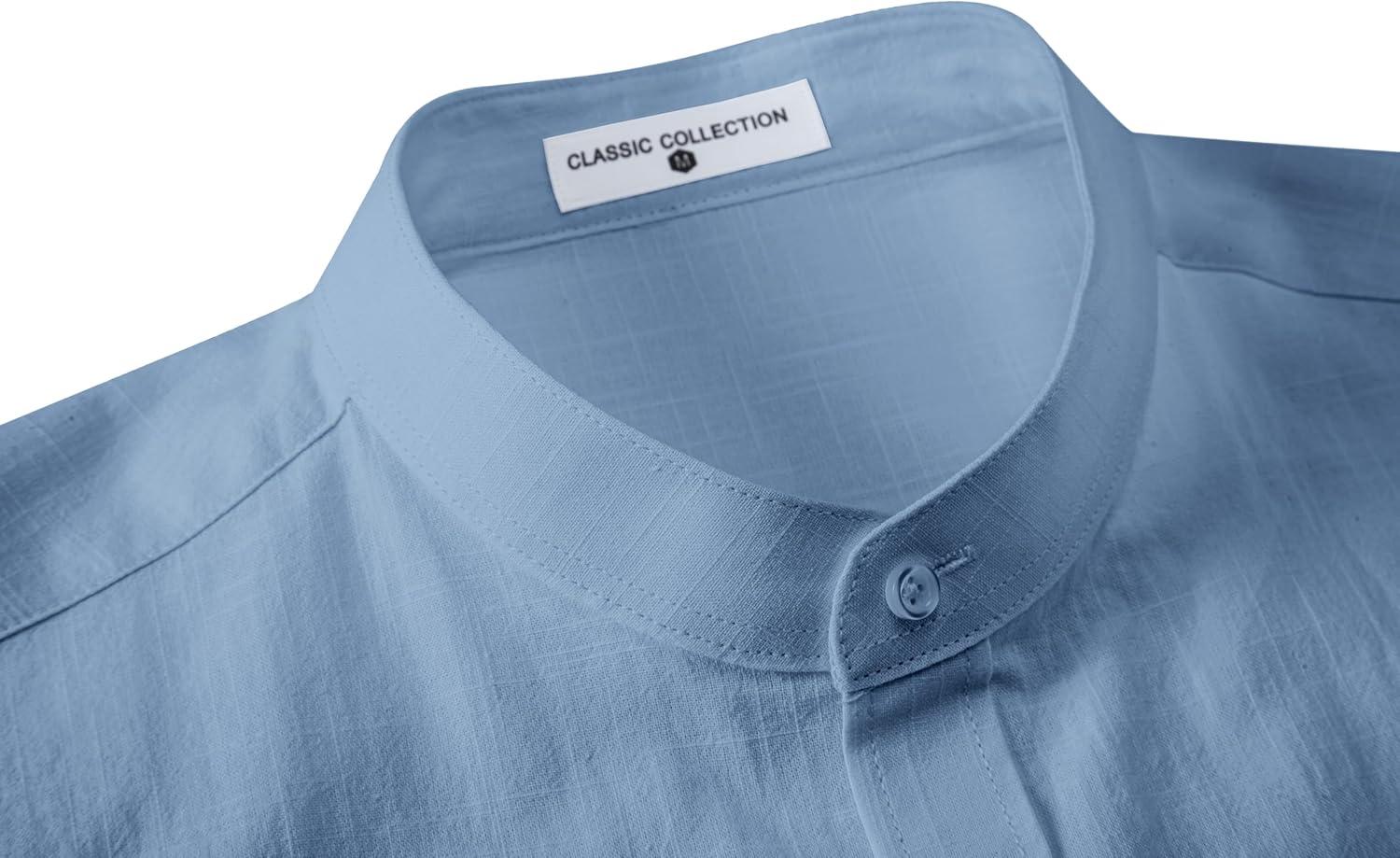 Mens Linen Band Collar Beach Shirts Casual Button Down Solid Plain Long Sleeve Hawaiian Shirts - Image 4