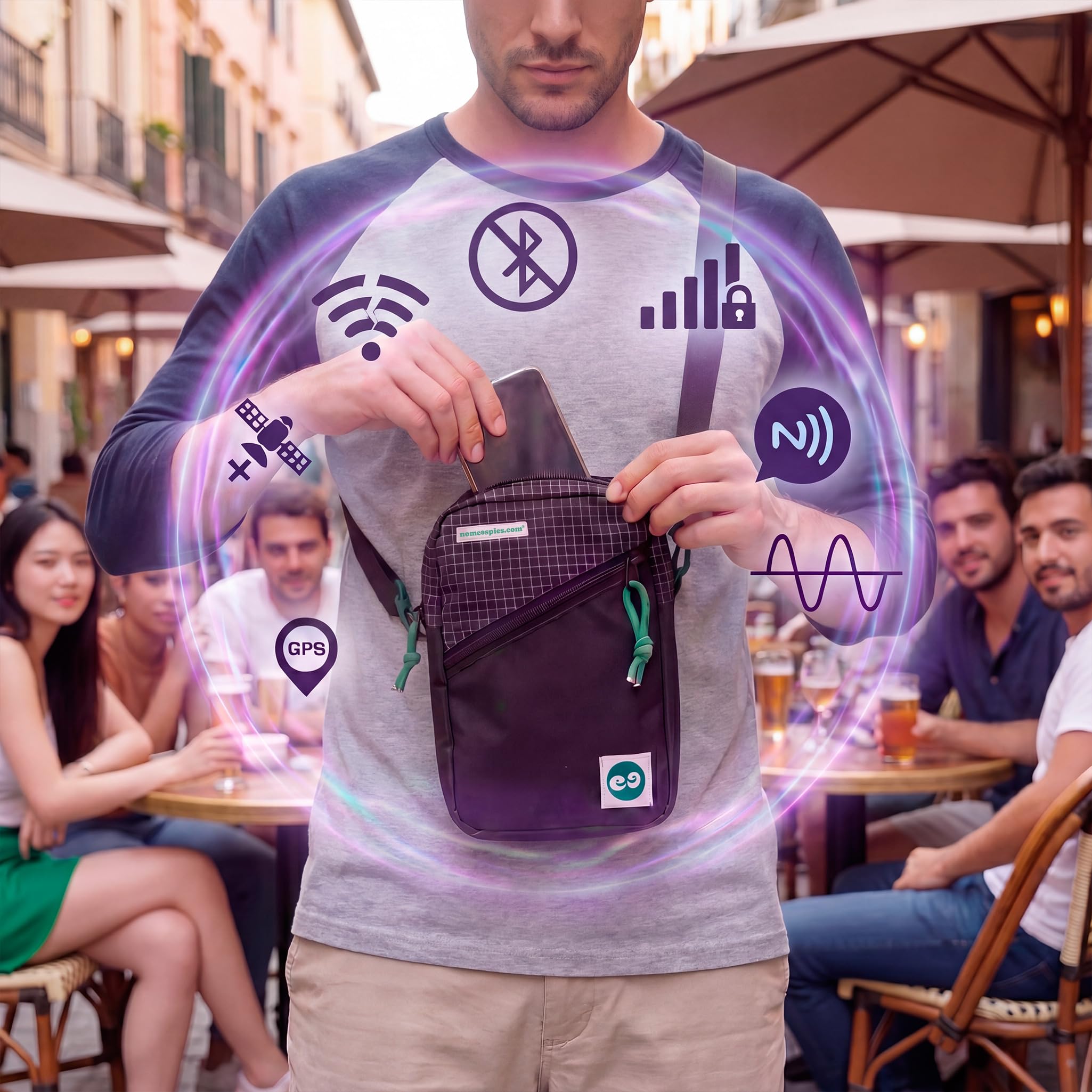 Bolso Faraday Anti-escucha Móvil y Anti-espionaje | Bandolera Unisex con Bolsillo que Impide que te Escuchen (GPS/WiFi/5G/RFID) | Mochila Techwear Impermeable Antirrobo 1.5L