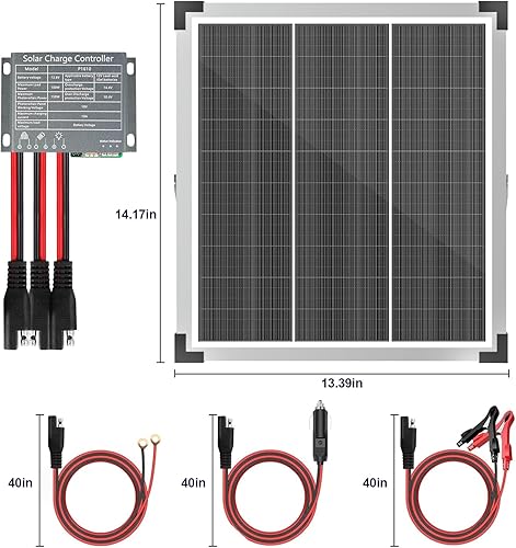 Miniatura 2 de Kit de panel solar de 20 W 12 V - Cargador de batería de RV + controlador de carga de 10 A con enchufe de encendedor de cigarrillos y clip de