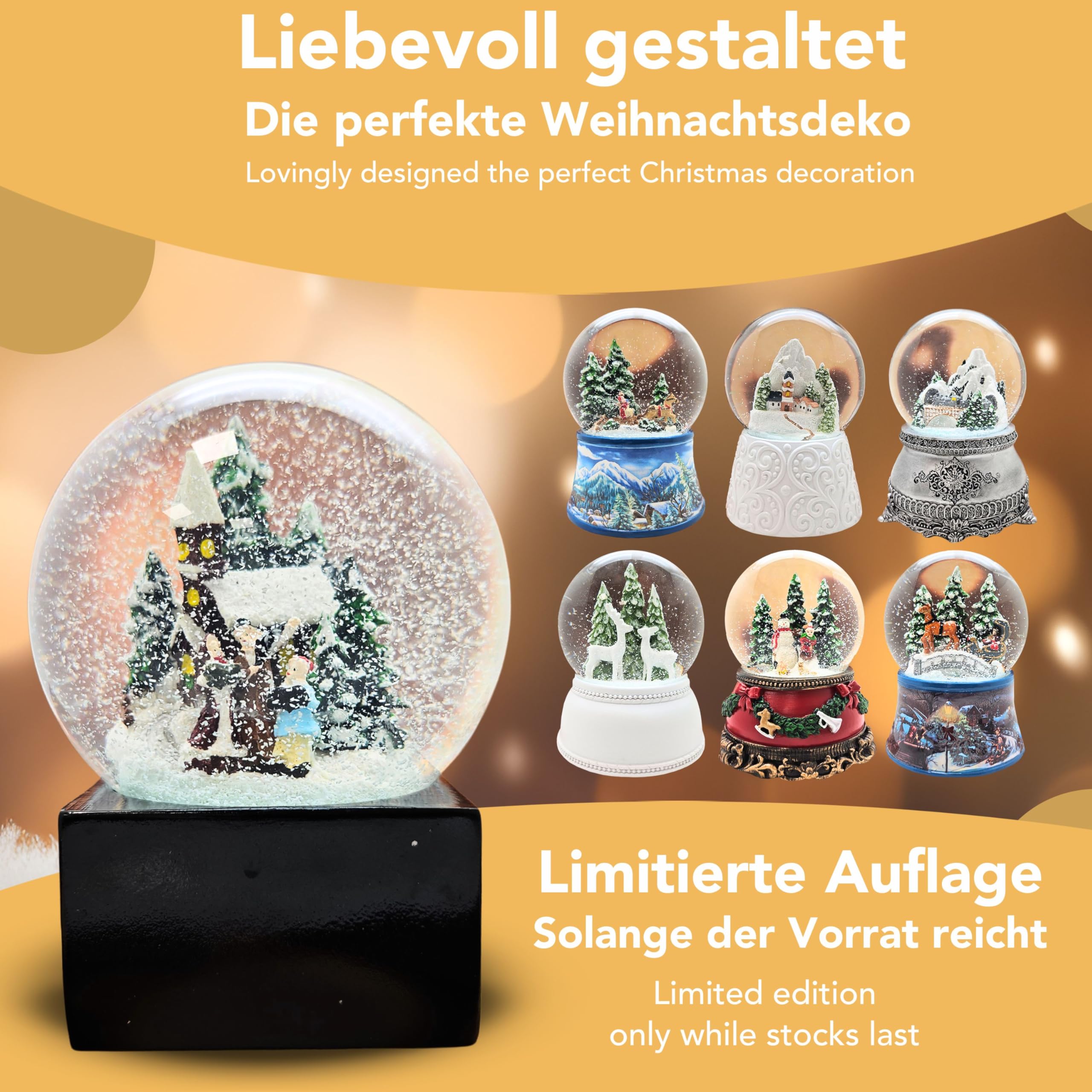 Minium Collection 20120 Schneekugel Weihnacht Stimmung Winterspaziergang auf Sockel schwarz, Durchmesser 100mm