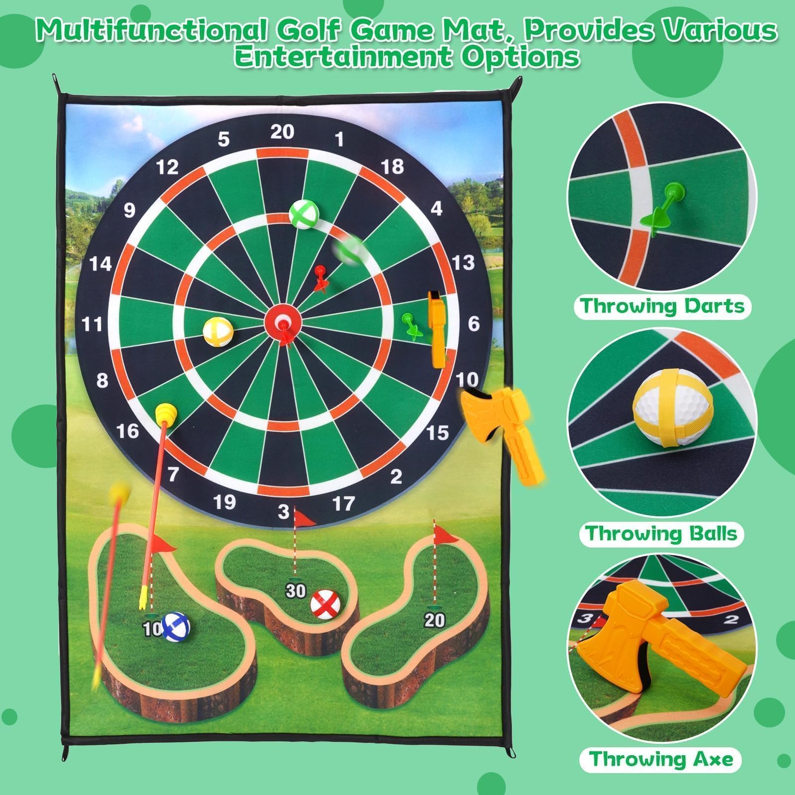 Bambini Arco e frecce e Mini Golf 2 in 1 Set di Giocattoli con 6 frecce e 12 Palle da Golf, Regalo per Ragazzi e Ragazze da 3 a 12 Anni, Giochi interattivi per la Famiglia all'aperto