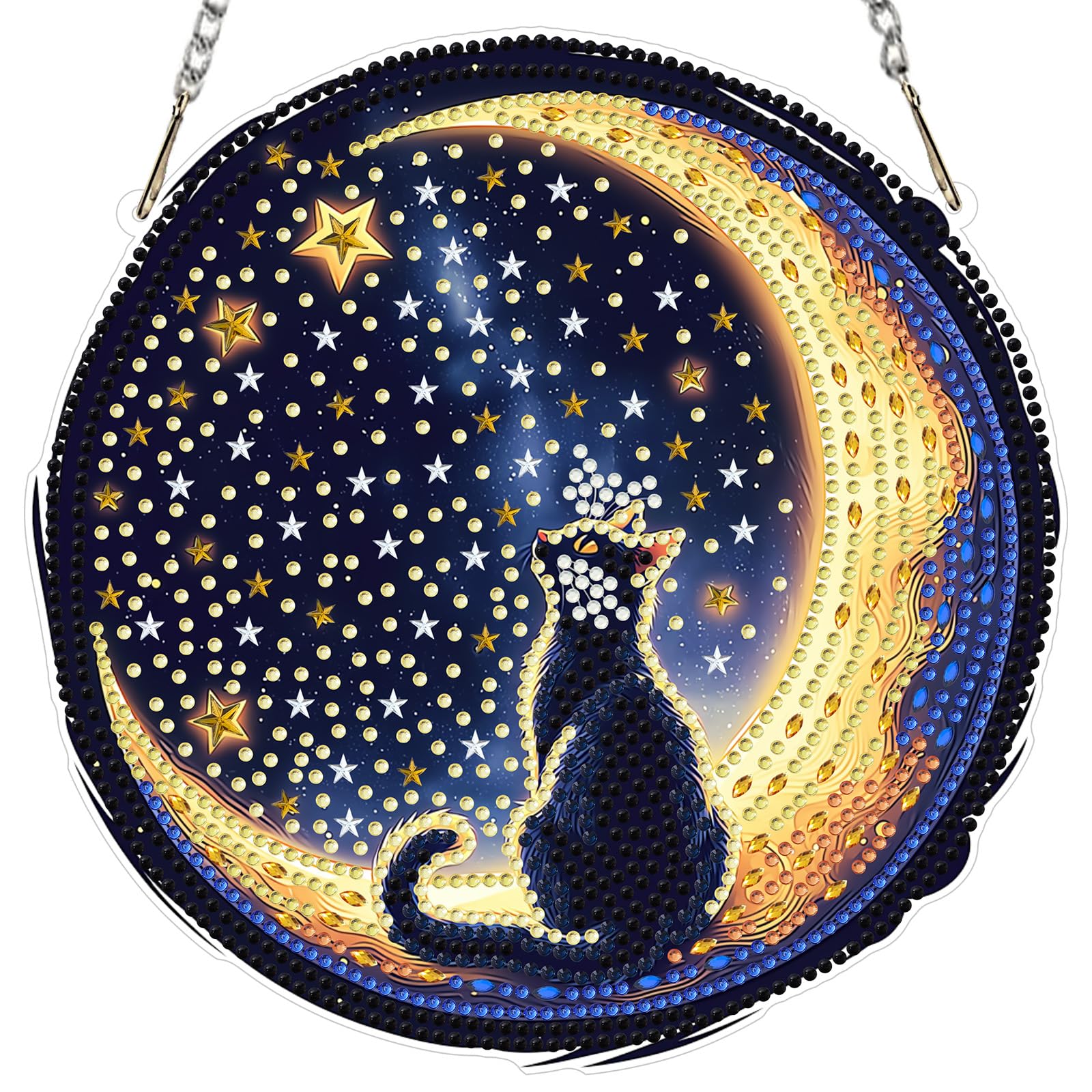 MXJSUA Cat Moon Diamond Painting Art Window Suncatchers, Diamond Art Kits for Adults Hanging Ornaments with Chain, Special Shape Crystal Diamond Pendant Accessories for Decor Gift 20x20cm