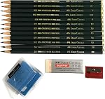 Faber-Castell 9000 Art. Graphite Ensembles de crayons en bois 12 Compte avec 12 Degré de dureté (2H, C, F, HB.) + 1 Éraseur d'art pétrifié + 1 Grandes gommes sans poussière + 1 Faber Aiguisseur