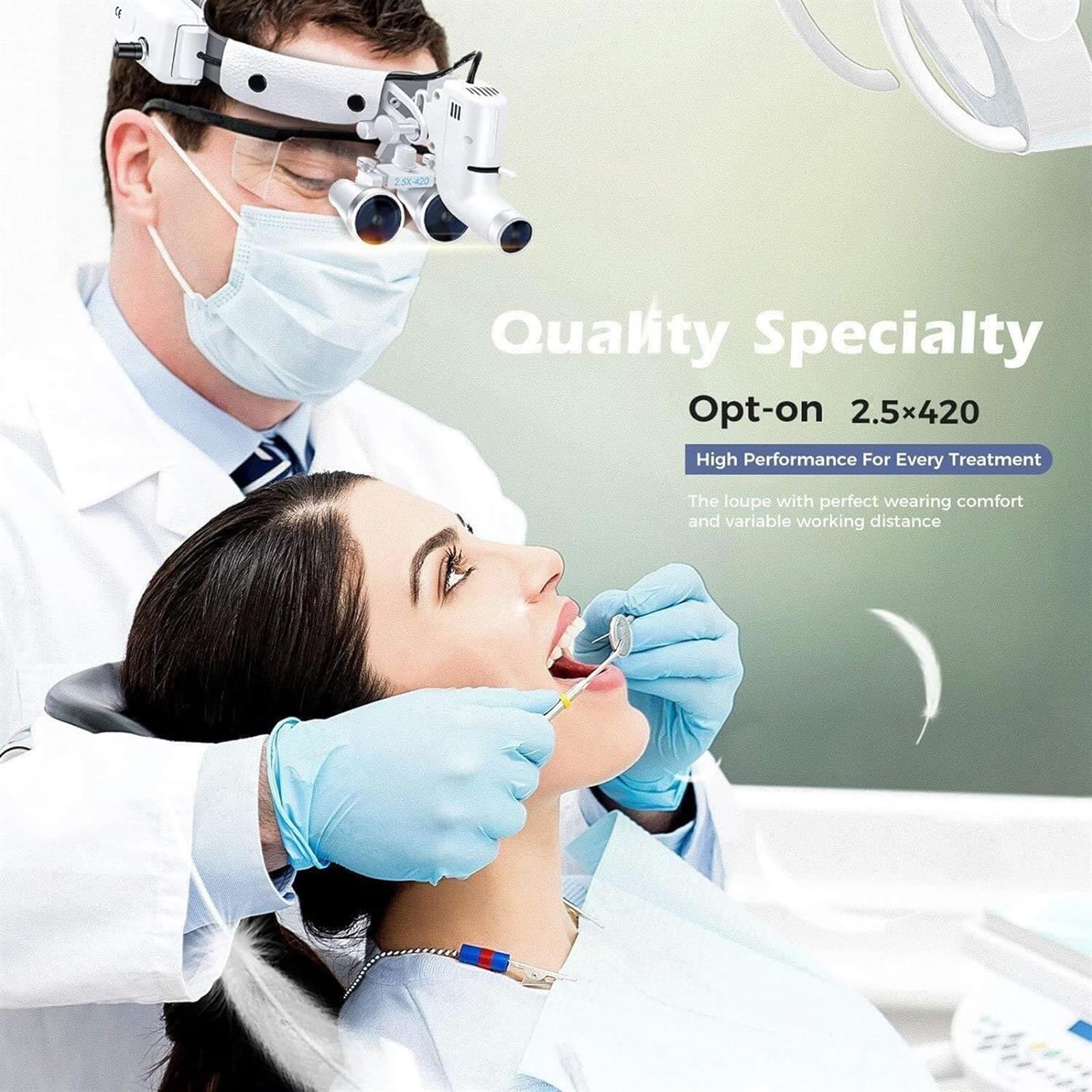 Lupa Dental, Binocular de 2,5 aumentos con luz Frontal y Diadema, 30 000 Lux de Alto Brillo, Ligera, Equipo de Laboratorio Binocular de Aumento para otorrinolaringología y estomatología.