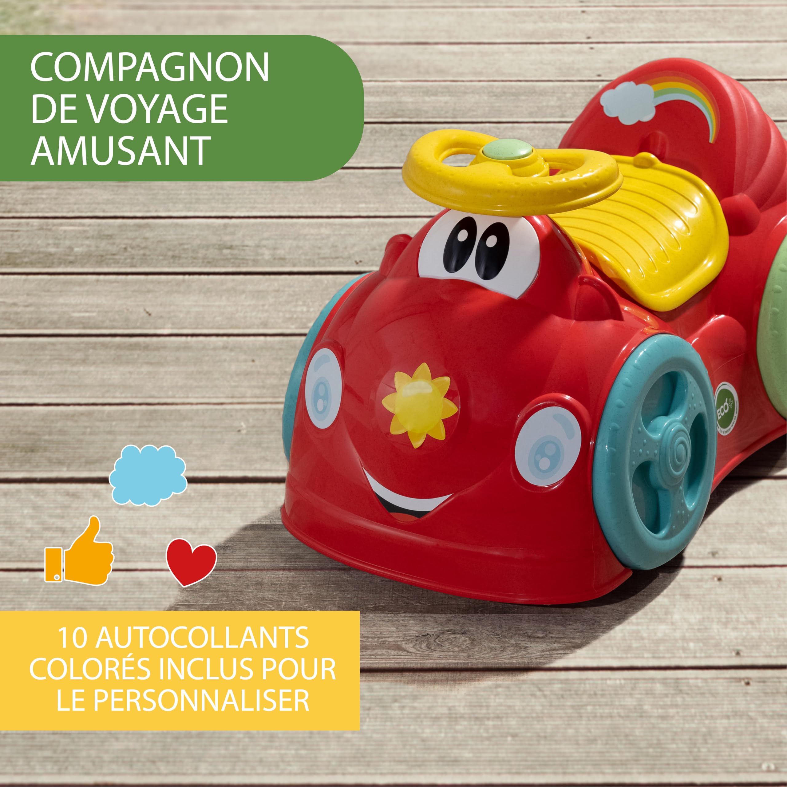 Chicco All Around Eco+ Czerwony, Samochód do Jeżdżenia dla Dzieci od 1 do 3 lat, 75% Plastiku Pochodzącego z Recyklingu, maks 20 kg