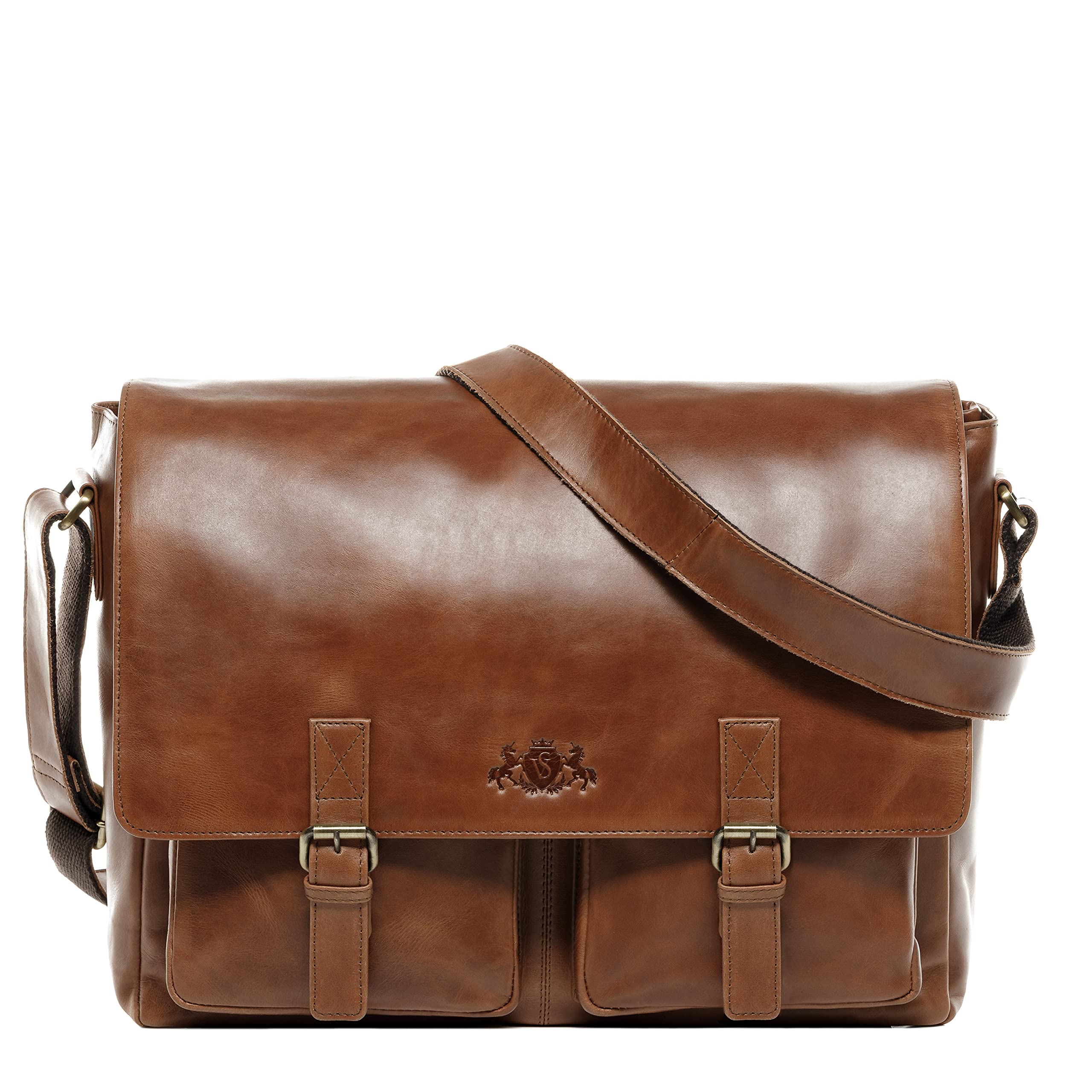 SID & VAIN® Borsa per insegnante tracolla porta pc vera pelle SERGEANT grande XL cartella laptop computer portatile Messenger porta-documenti Business uomo marrone prodotto artigianale