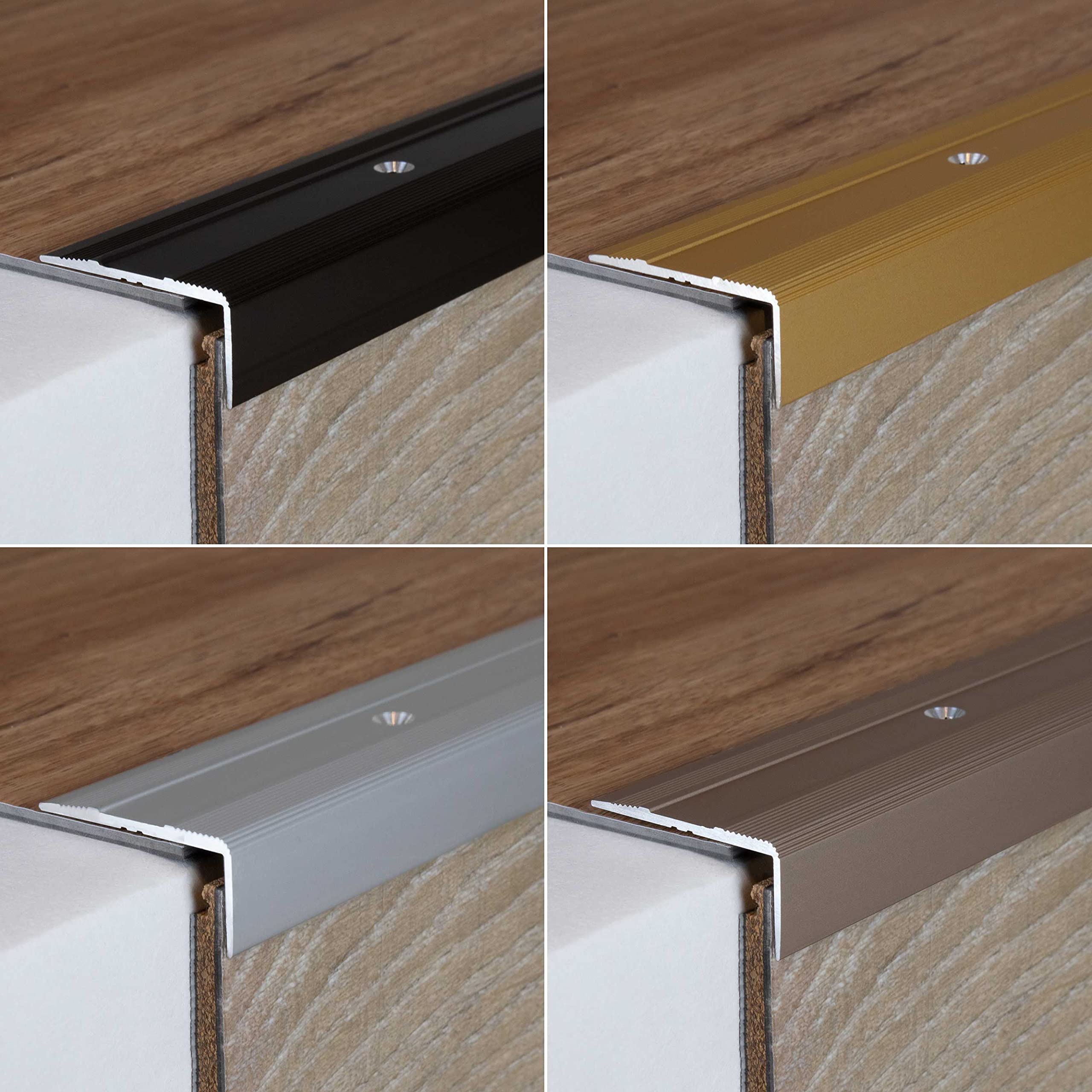 PROVISTON | krawędź schodów, aluminium anodowane, srebrne, szerokość 36 mm, wysokość 15 mm, długość 1000 mm, podkręcone, profil na krawędź schodów, kąt schodów, profil kątowy, kąt łączenia, 1 sztuka