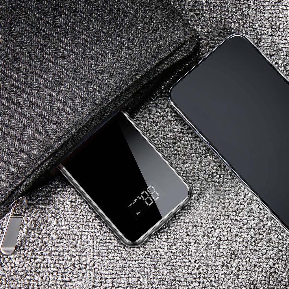 Cargador Inalámbrico Power Bank 10000mAh Batería Externa 2 Puertos & Entrada Doble Cargador Portátil y LED Digital Display para iPhone X/8/8 Plus y Todos Móviles con QI