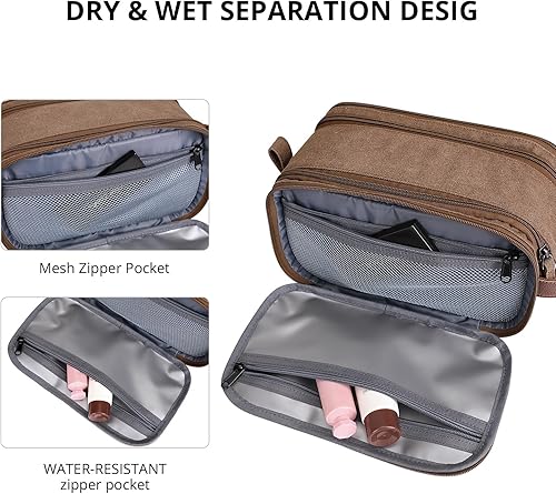 Miniatura 6 de WITZMAN Neceser de lona para hombres de gran capacidad colgante Dopp kit para hombres Artículos de tocador de cuero resistente al agua bolsa de