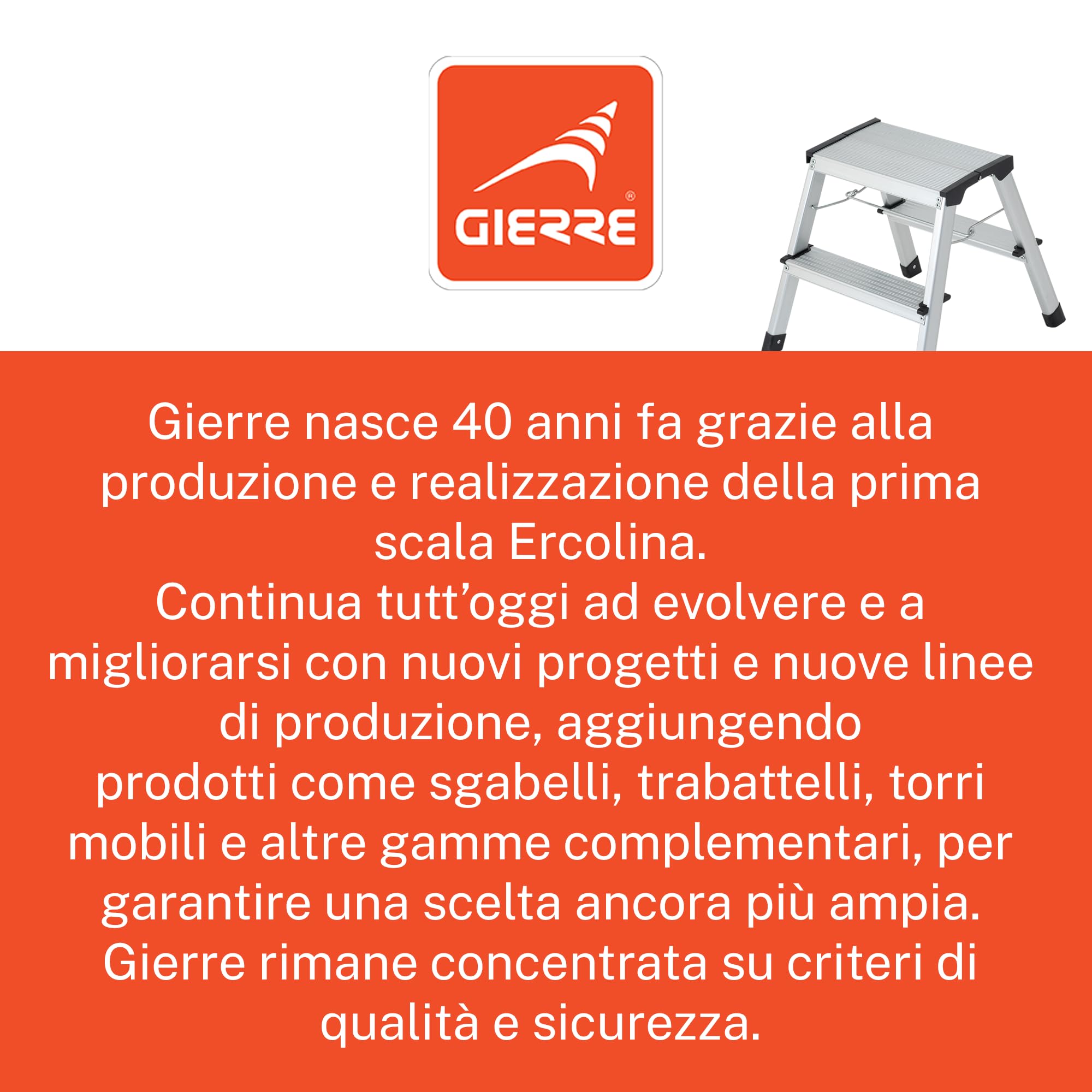 GIERRE Scaletta 2 gradini Doppia Salita 46H x 41 cm Scaletta Pieghevole con Piedini Antiscivolo Gradini da 8 Cm e Tiranti di Sicurezza Scala Alluminio Salvaspazio Perfetto per i Lavori Fai da Te