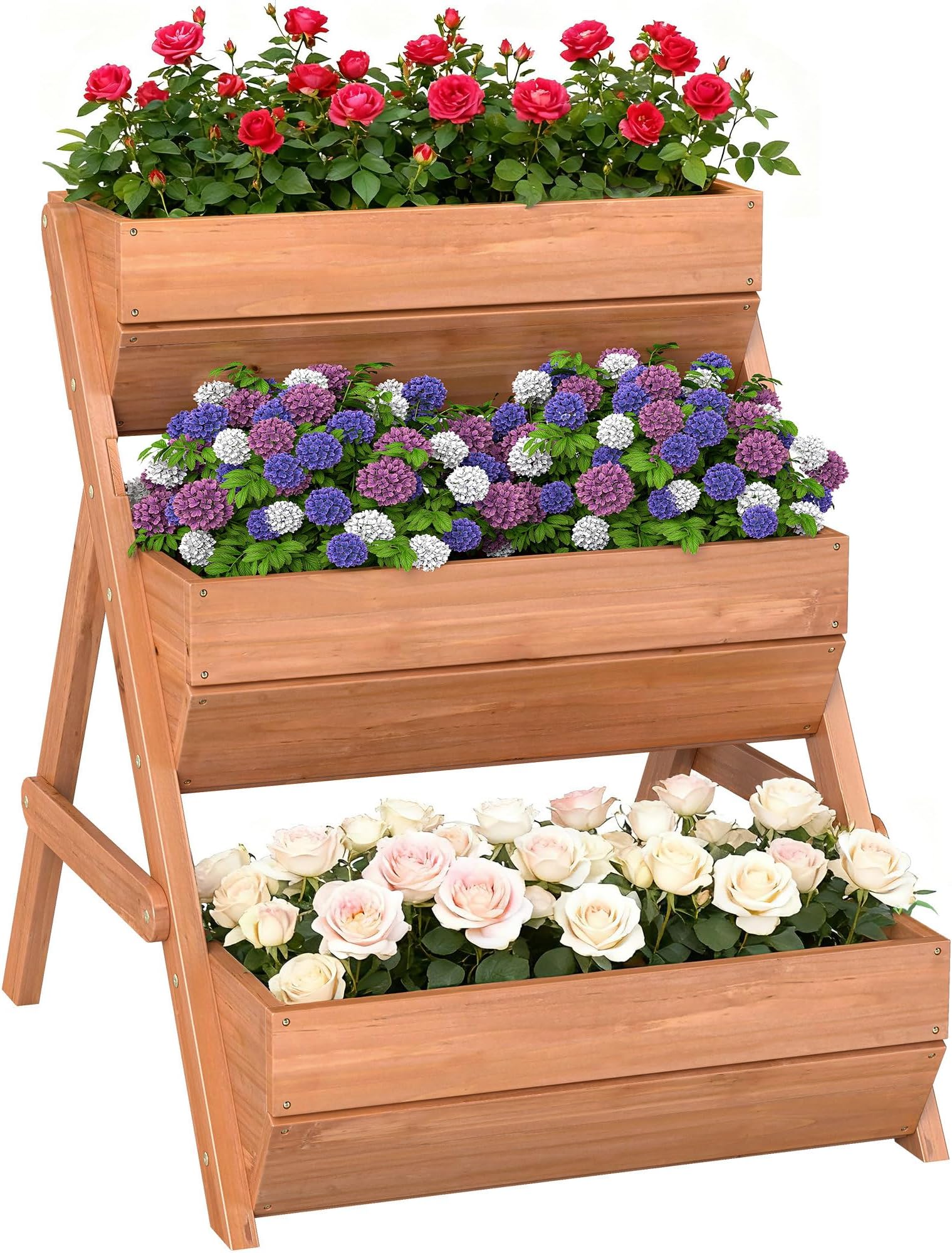 – Outsunny 3 Tier 66L Raised Garden Bed Wooden Elevated Planter Box Kit for Flower, Vegetable, Herb, 65 x 75 x 76cm, Brown