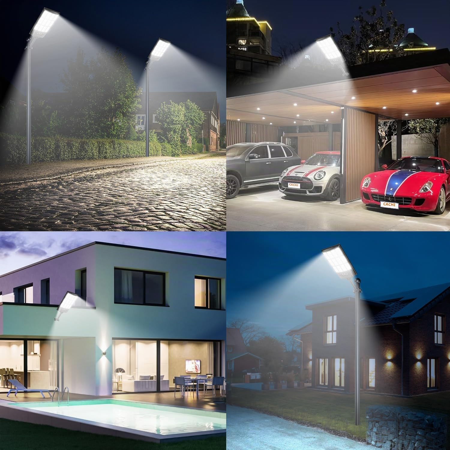 600W Lampione Solare Led Esterno 2 pezzi,IP66 Impermeabile Faro Stradale Esterno con Pannello,Sensore di movimento,320° Angolo Illuminazione Lampada Faretto Solari per Giardino,Garage,Strada
