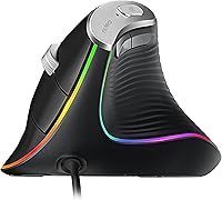 Vista 11 de Nulea M504 Ratón Vertical con Cable, Ratón Óptico Ergonómico USB con 4 DPI Ajustables, 11 Modos de Retroiluminación RGB, Compatible para Laptop, PC