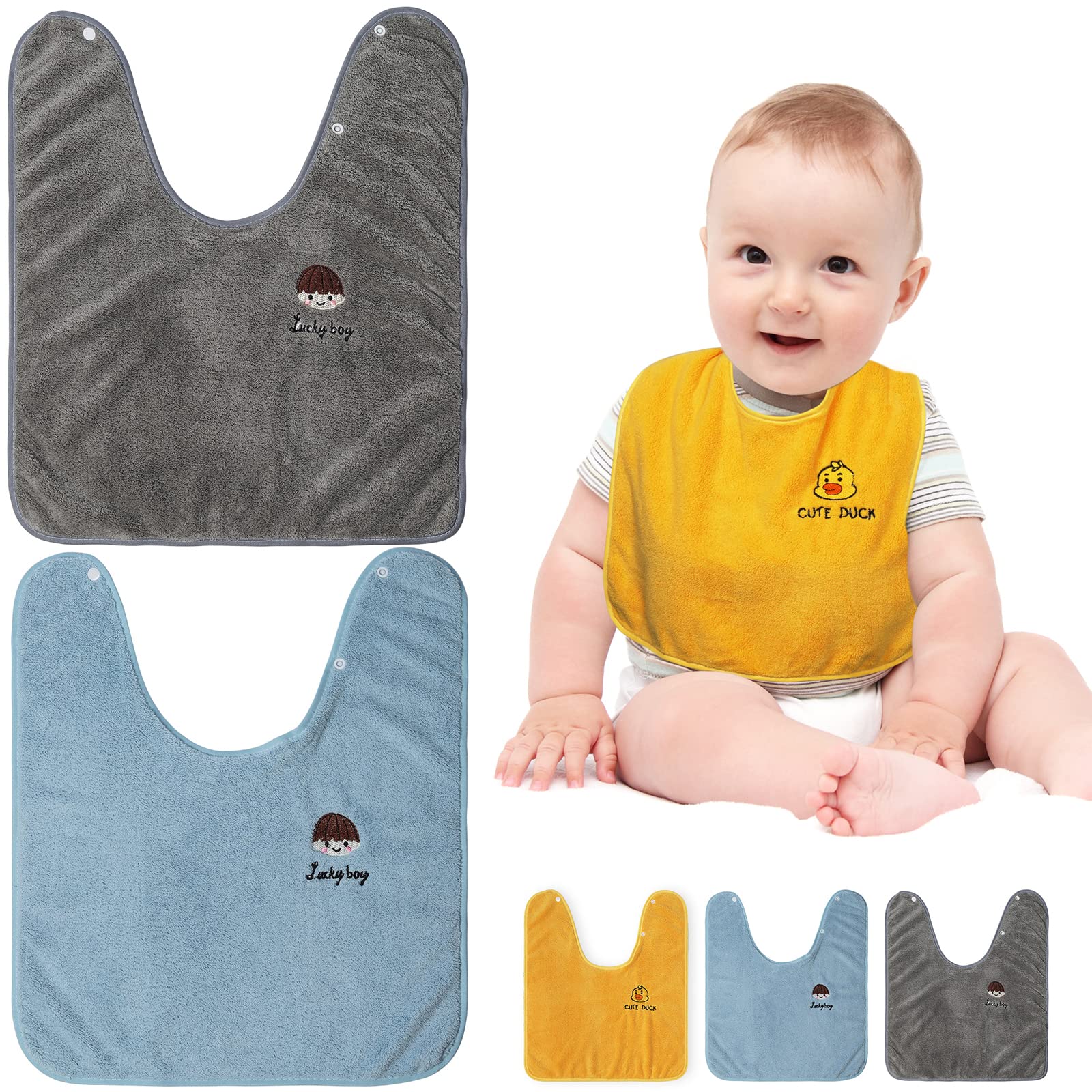 RAXIFU 3 Pack Baby Bibs for Girls or Boys, Waterproof, Towel Toddler Bibs for 1-3 Years