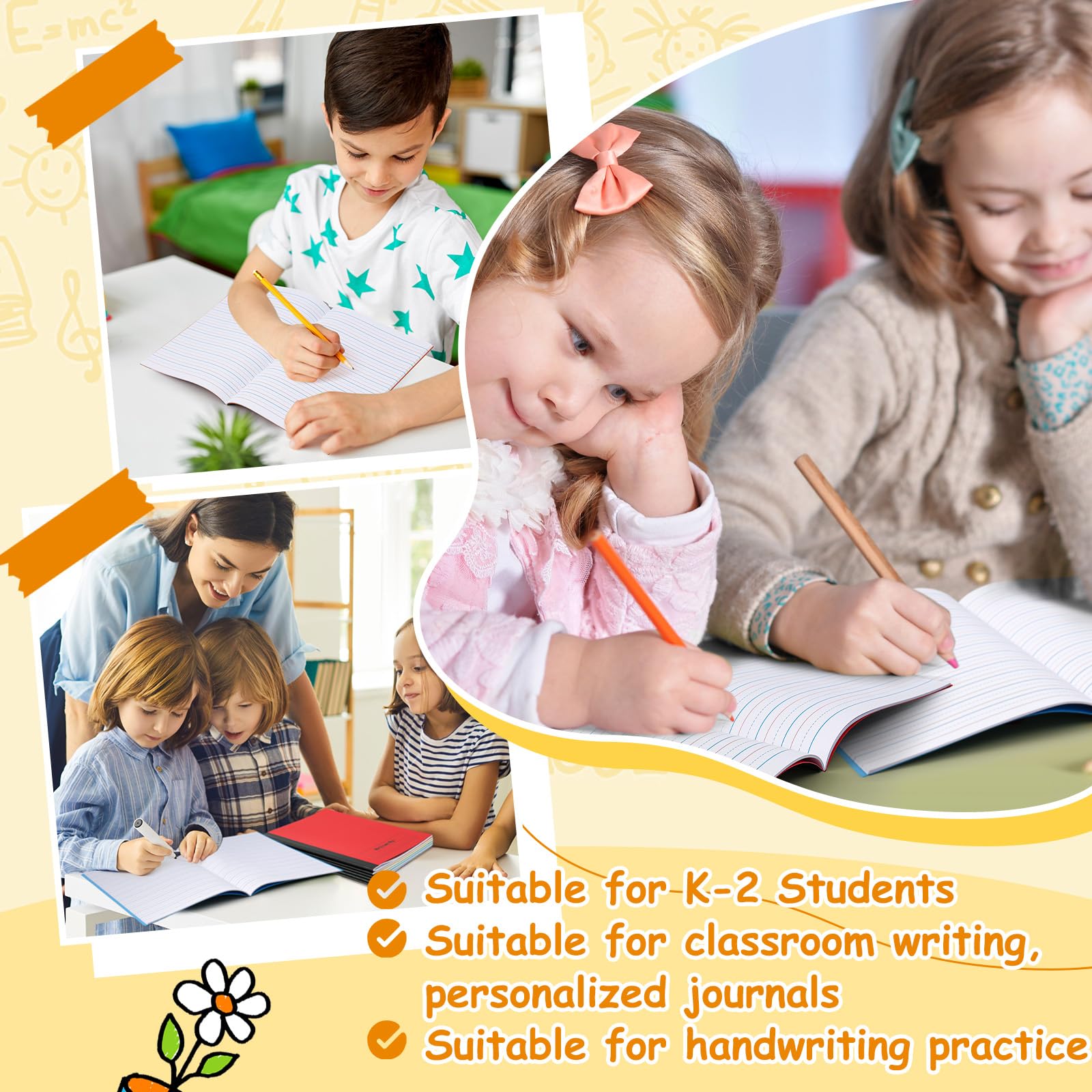 Henoyso 48 pezzi, 60 pagine, 24,8 x 19,1 cm, quaderno per composizione primaria K-2 a righe per bambini, diari primari, fogli per esercizi di scrittura a mano, forniture scolastiche