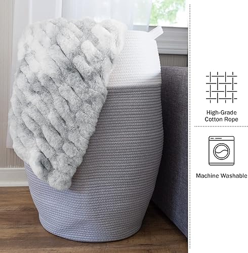 Miniatura 10 de Home-Complete - Cesta de lavandería curvada de cuerda de algodón con asas para sala de estar, dormitorio, baño, guardería y almacenamiento de