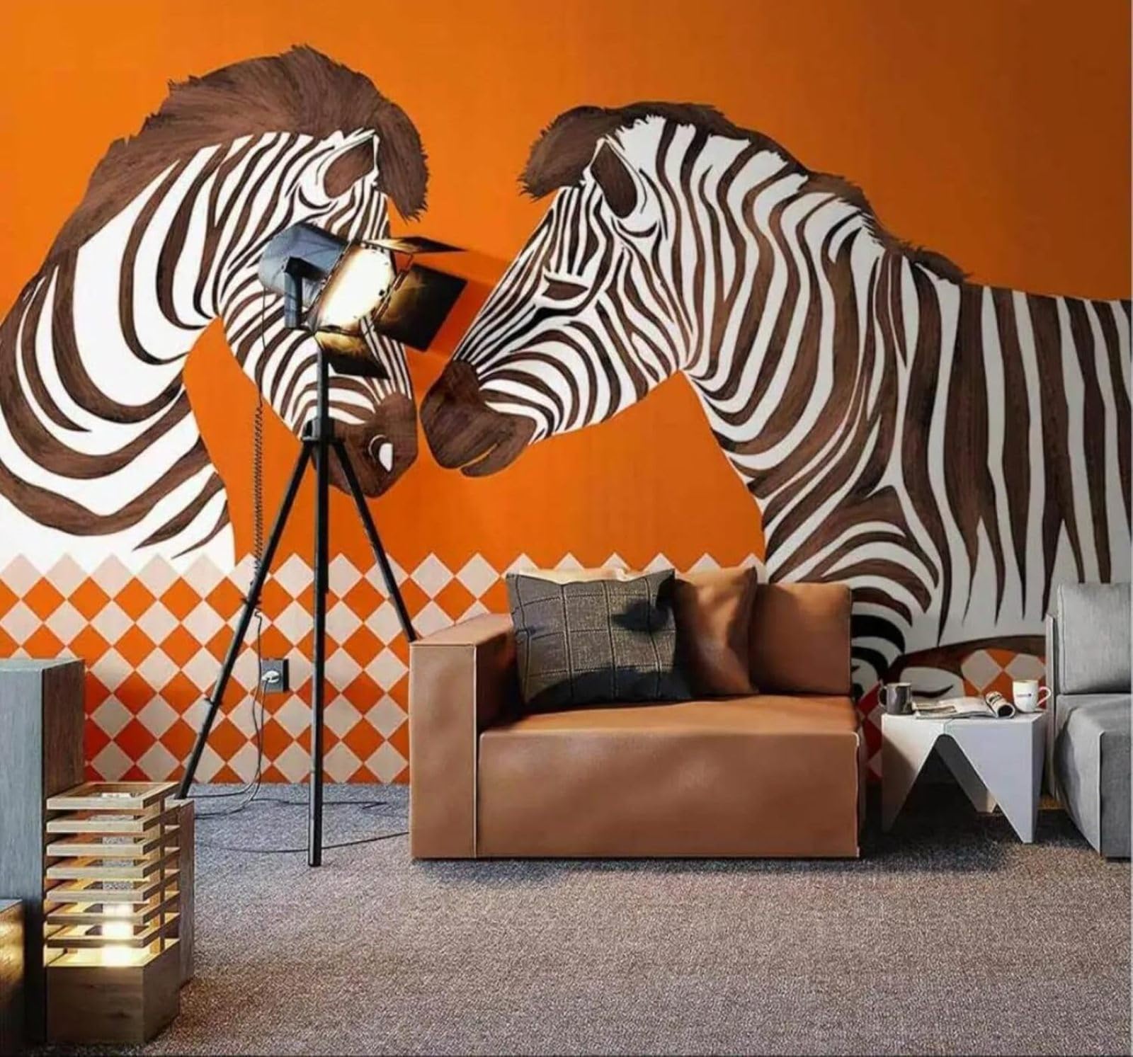 Tzxztt 150Cm×105Cm(B×H) Warm Orange Geometric Creative Zebra Modern 3D Wallpaper Premium Textured Silk Neutral Tones Material Ideal For Living Room Bedroom-150Cm×105Cm