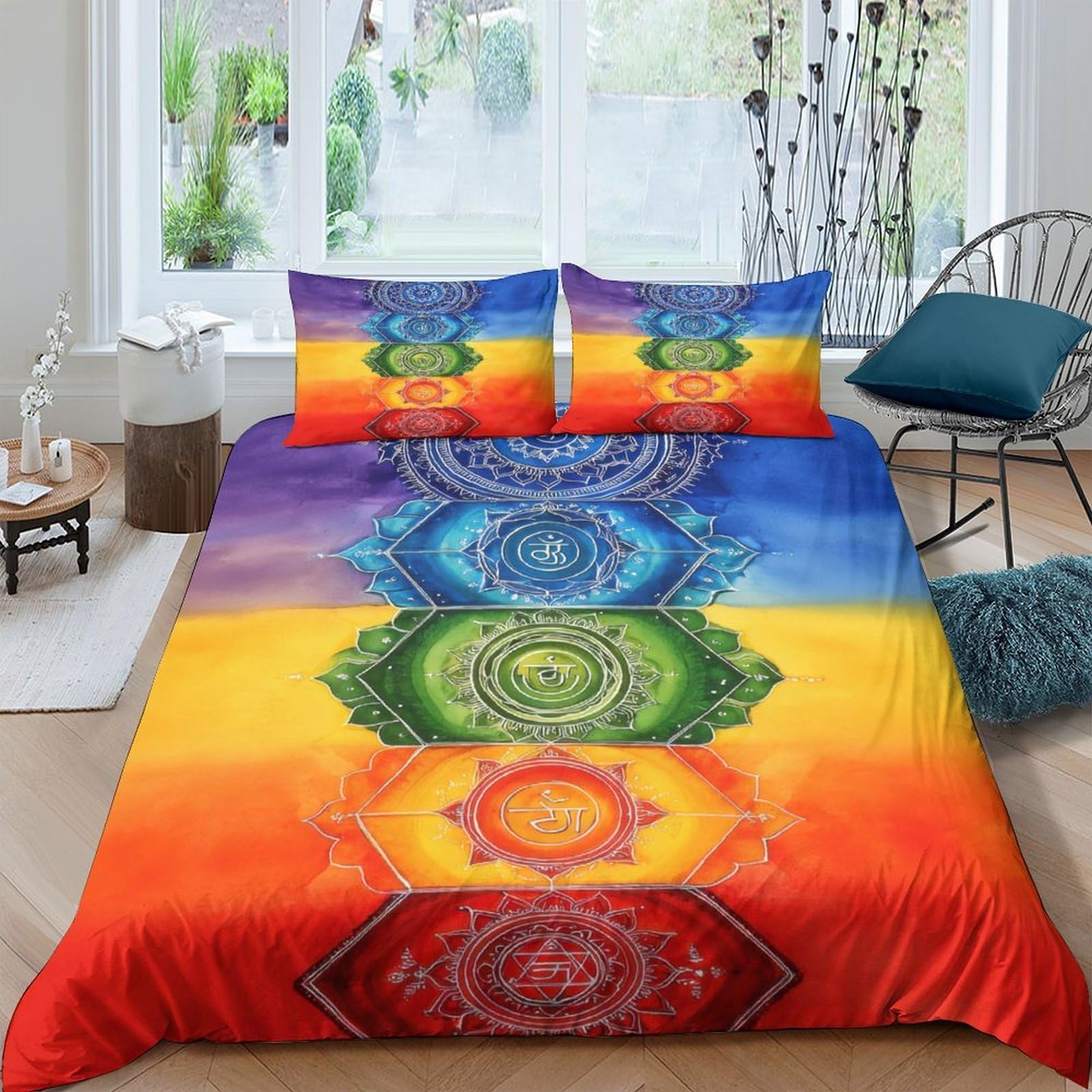 Ctjqhvkz Style-7 3D Printed Chakra Rainbow Fitted Sheet Microfiber Soft Slip-Resistant Mandala Mattress Cover For Bedroom Dorm Decor Single（135X200cm）