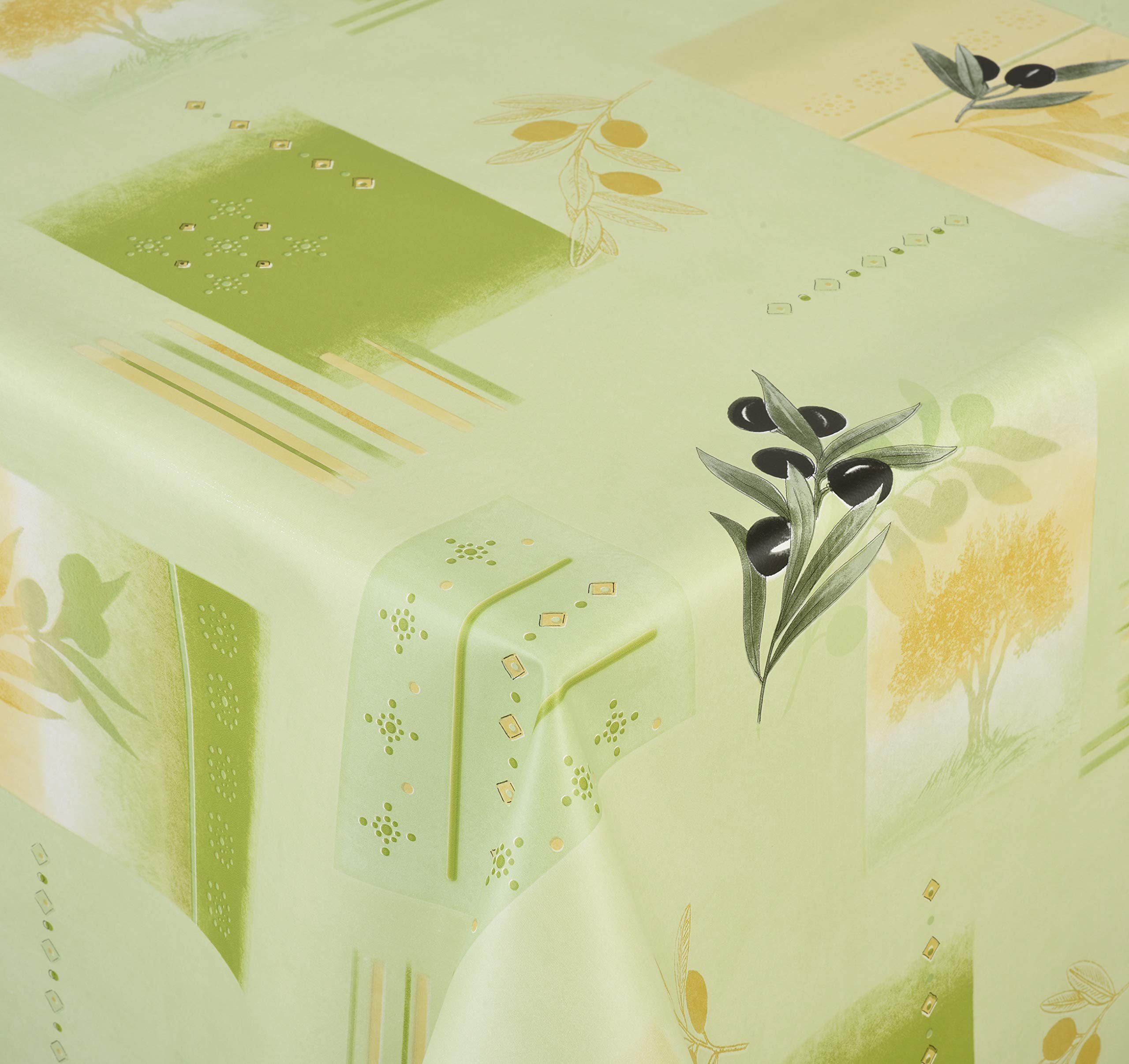 Venilia Nappe Vert Olive Linge de Table Toile cirée Maintenance réduite hydrophobes, Polyester, PVC, rectangulaire, 140 x 200 cm, 55052