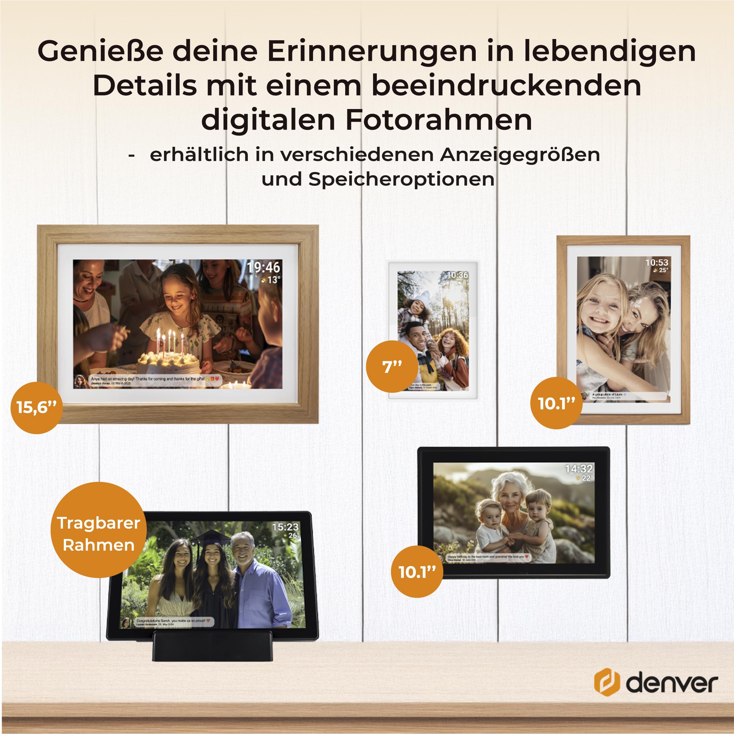 Denver PFF-1024BLACK Digitaler Bilderrahmen 25,7 cm (10,1 Zoll) mit Wi-Fi, Timer, Foto-Software zum Versenden von Fotos von der mobilen App auf den Rahmen (Schwarz, 10.1 Zoll)