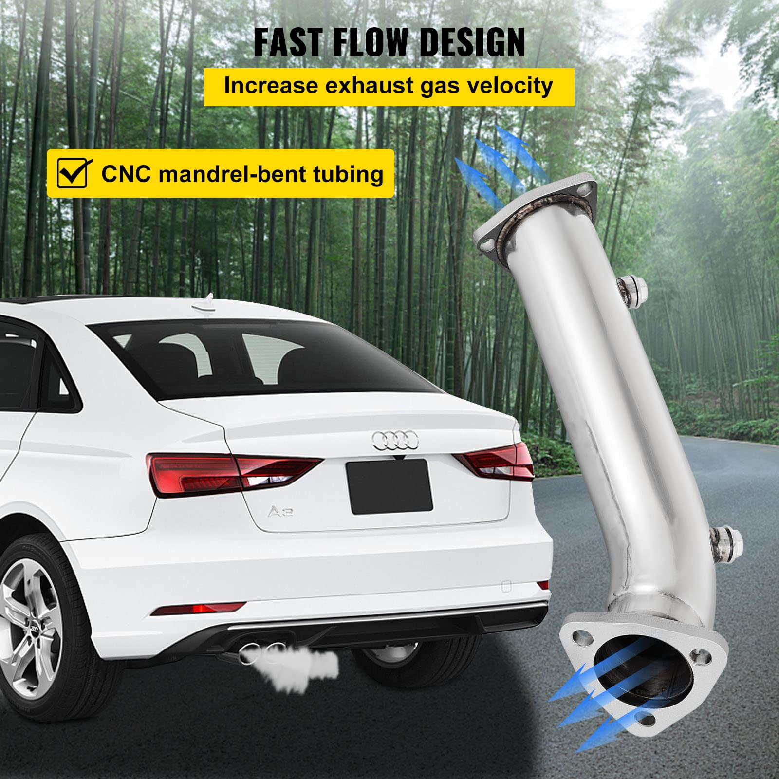 VEVOR Hochleistungs-Downpipe Auspuff-Konverter-Rohr Passend für 97-05 Audi A4 B5 B6/Passat 1.8T, bis zu 10-15 PS, turboaufgeladene 1.8L/1.8T I4 DOHC-Motoren