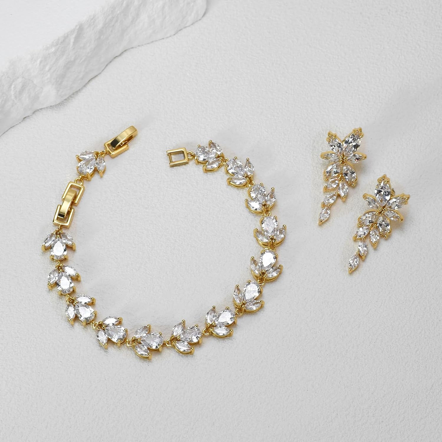 UDYLGOON Elegant Bride Bridesmaid Wedding Prom Jewelry Set, Cubic Zirconia Dangle Earrings Tennis Bracelet Set for Women - Image 8