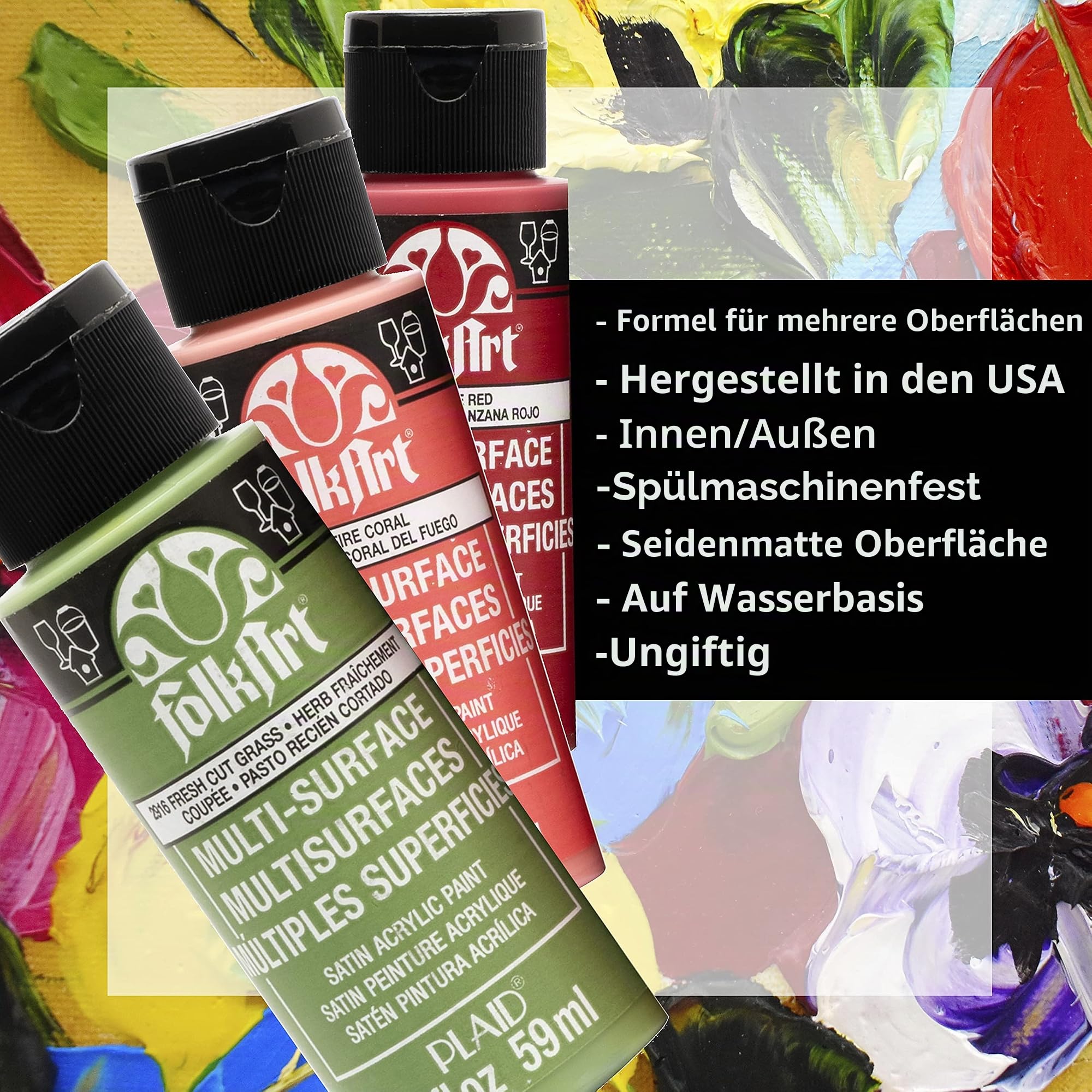 FolkArt 7510 Color, Multi-Surface Paint, 2oz Acrylfarben-Set für Verschiedene Oberflächen, 10 Flaschen, acryl, Feierlichkeiten, 57 ml (10er Pack), 591 Milliliter