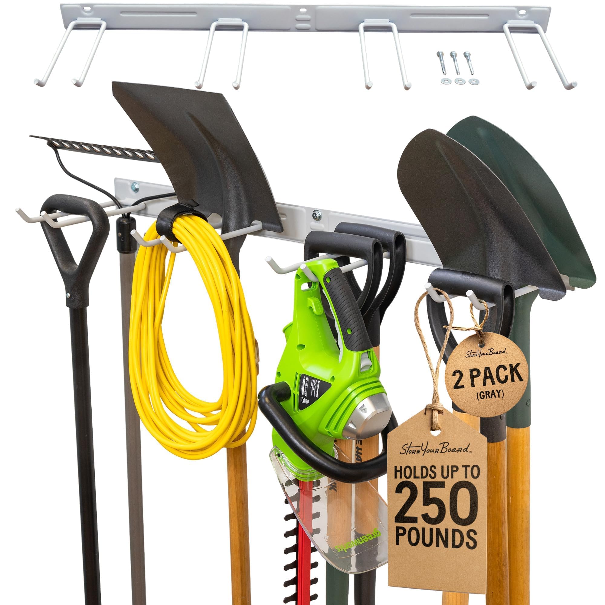 StoreYourBoard Heavy Duty Garden Tool Rack for Garage & Shed 2 PACK | Garden Tool Organiser, 8 Slots Metal Shed Storage Rack for Rakes, Spades & Handle Tools, 226 kg Capacity Garage Wall Storage Rack