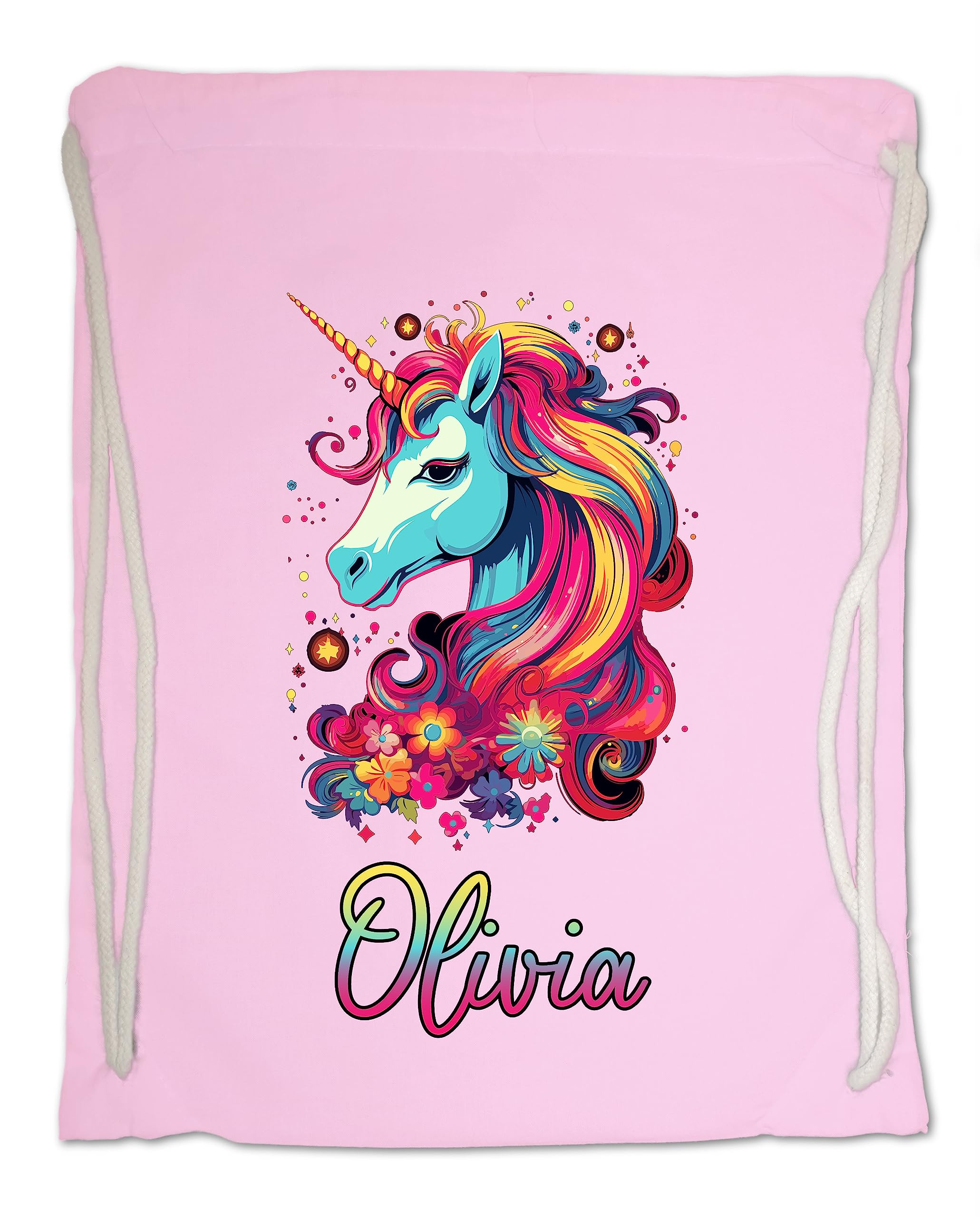 Kids Gym Bag. Personalised Any Name Neon Mane Unicorn Swimming PE School Sports Bag. Boy or Girl, Birthday Gift. Christmas. Back to School (Pink)