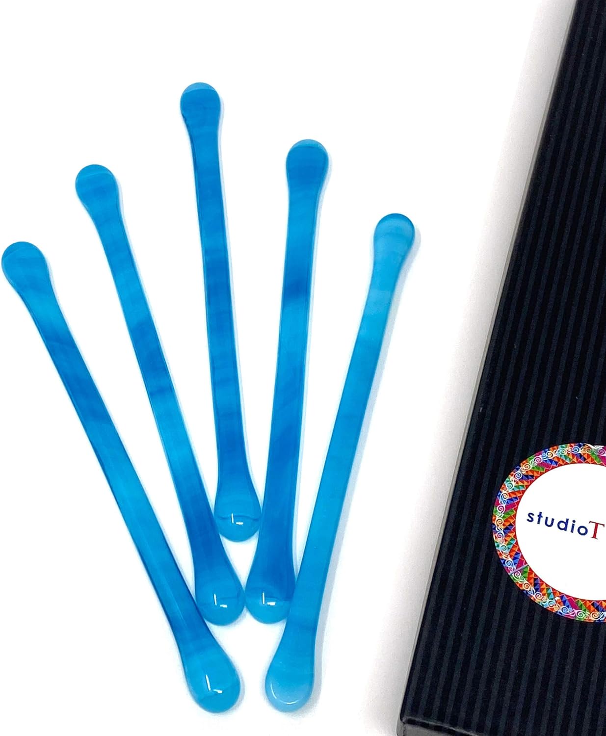 Handmade Glass Swizzle Sticks: Celestial River (Paradise Collection) - Cocktail Coffee Pitcher Stirrers - 5.50 inches - Set of 5 with Gift Box by studioTica
