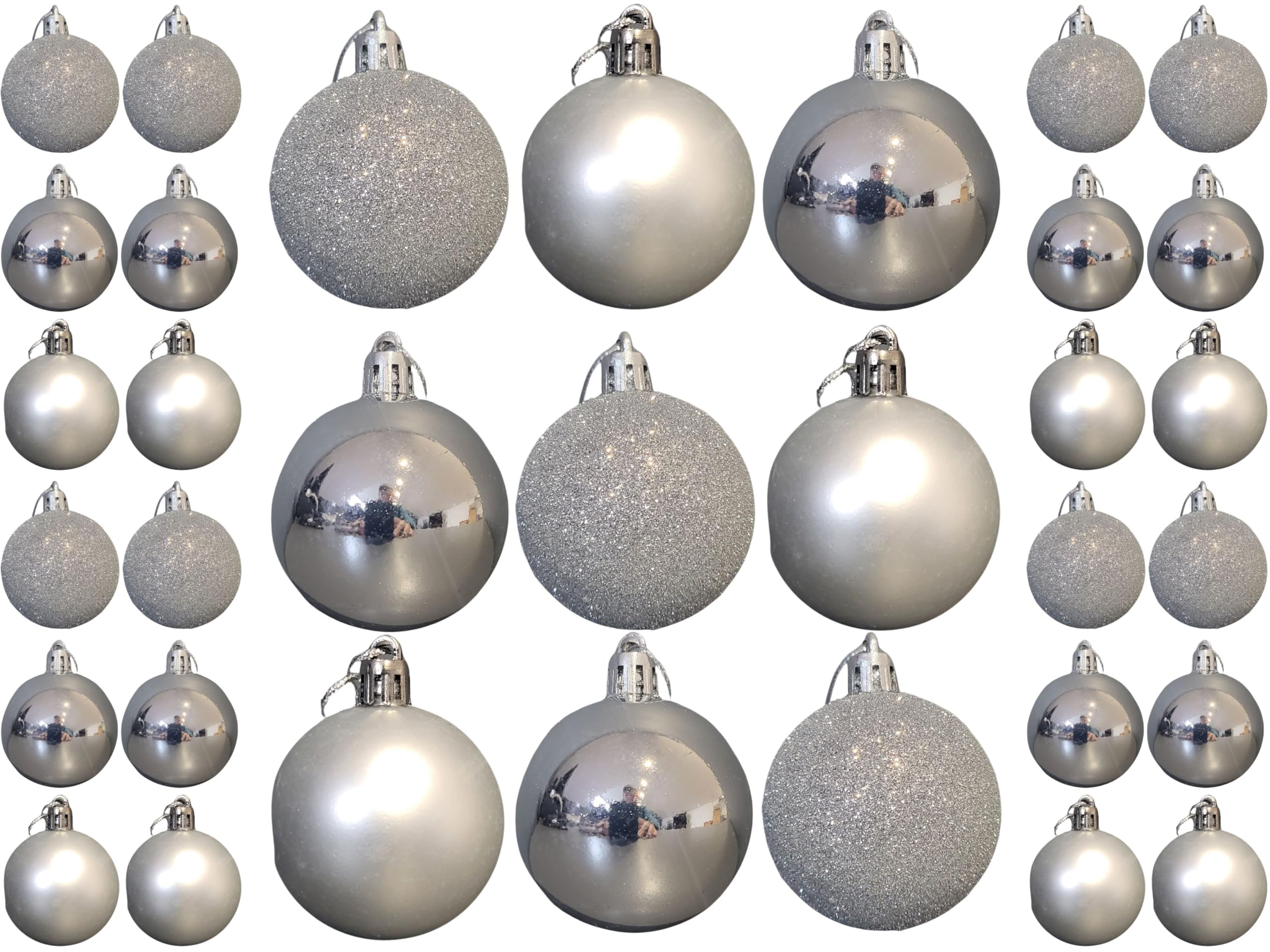 Hilltop Supplies Silver Assorted Baubles 52 Pack | 5Cm & 2.5Cm Diameter Baubles | Christmas Tree Decorations | Chrismtas Decorations | Hanging Chrismtas Decor | Christmas Baubles, Chrome, Matt, Glittery