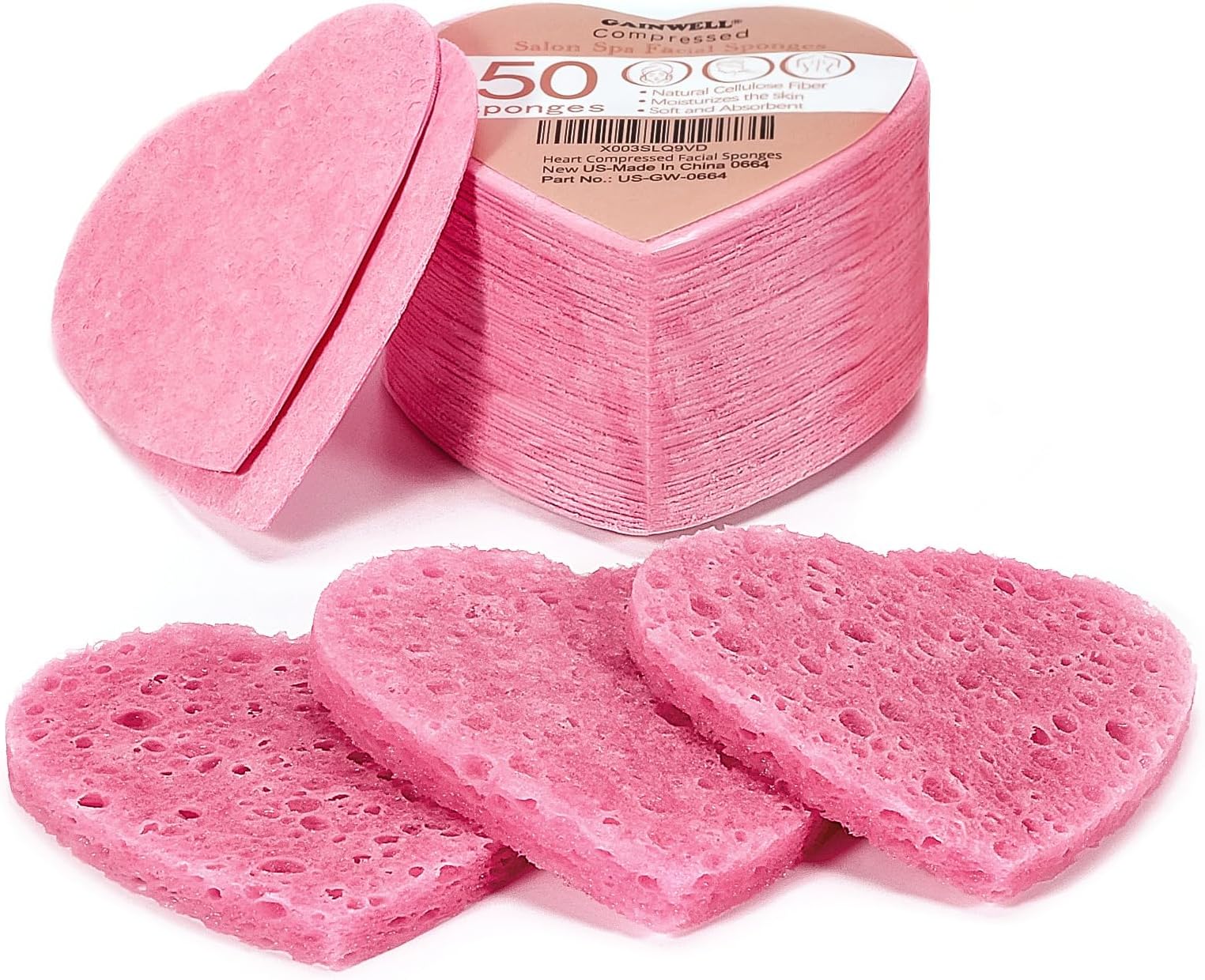 120 Pcs Compressed Facial Sponges with Container Heart