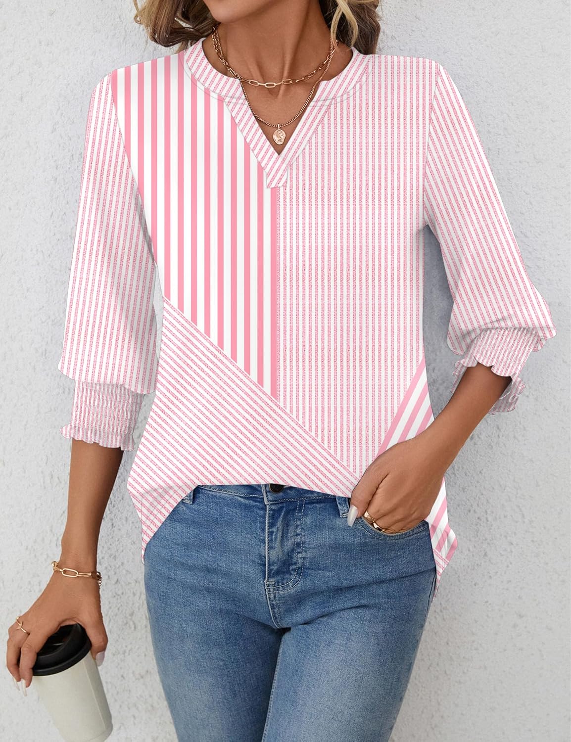 LOMON Women's 2026 Fashion Tops 3/4 Length Sleeve Business Casual Blouses Summer Tees Shirts S-4X - Image 6