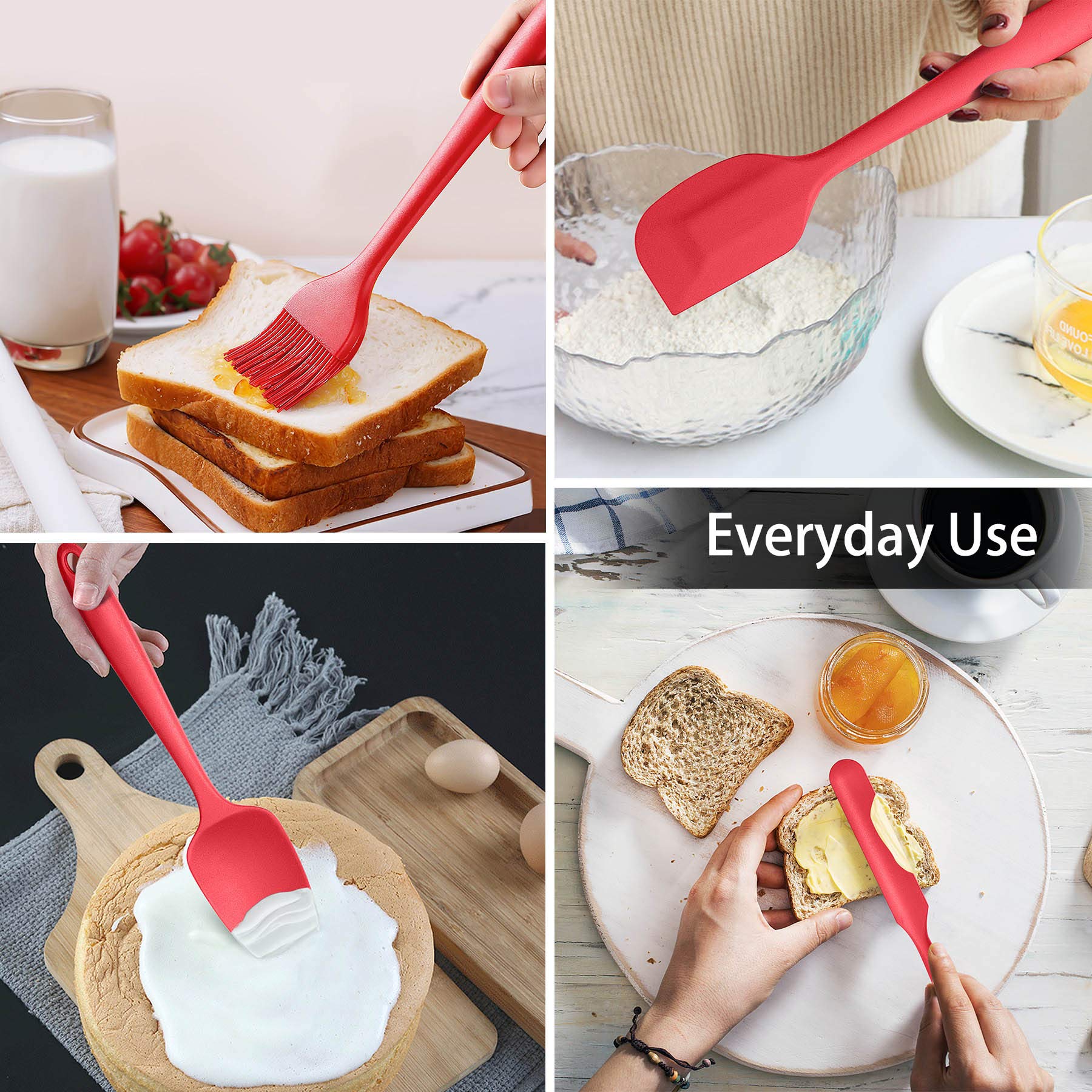 LIANYU Set di utensili da cucina da 15 pezzi con supporto, strumenti da cucina in silicone manico in acciaio inossidabile, spatola scanalata, cucchiaio da cucina per cucinare, rosso