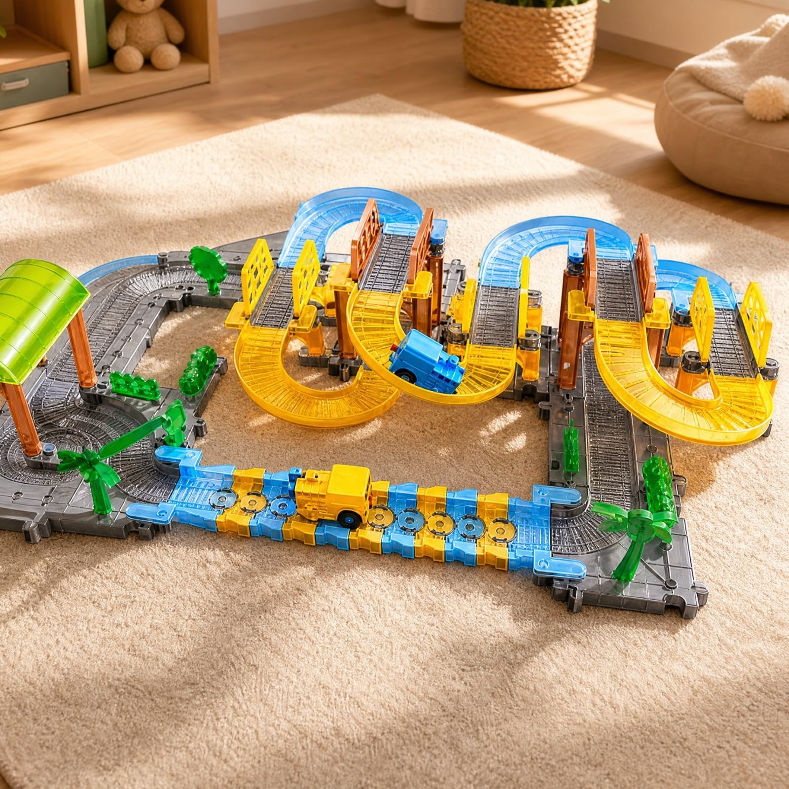 Set Trenino con Binari in Plastica Inrattivo Giocattolo con Trenino a Batria Sicuro Pista Ti Rampe per Bambini 7-14 Anni