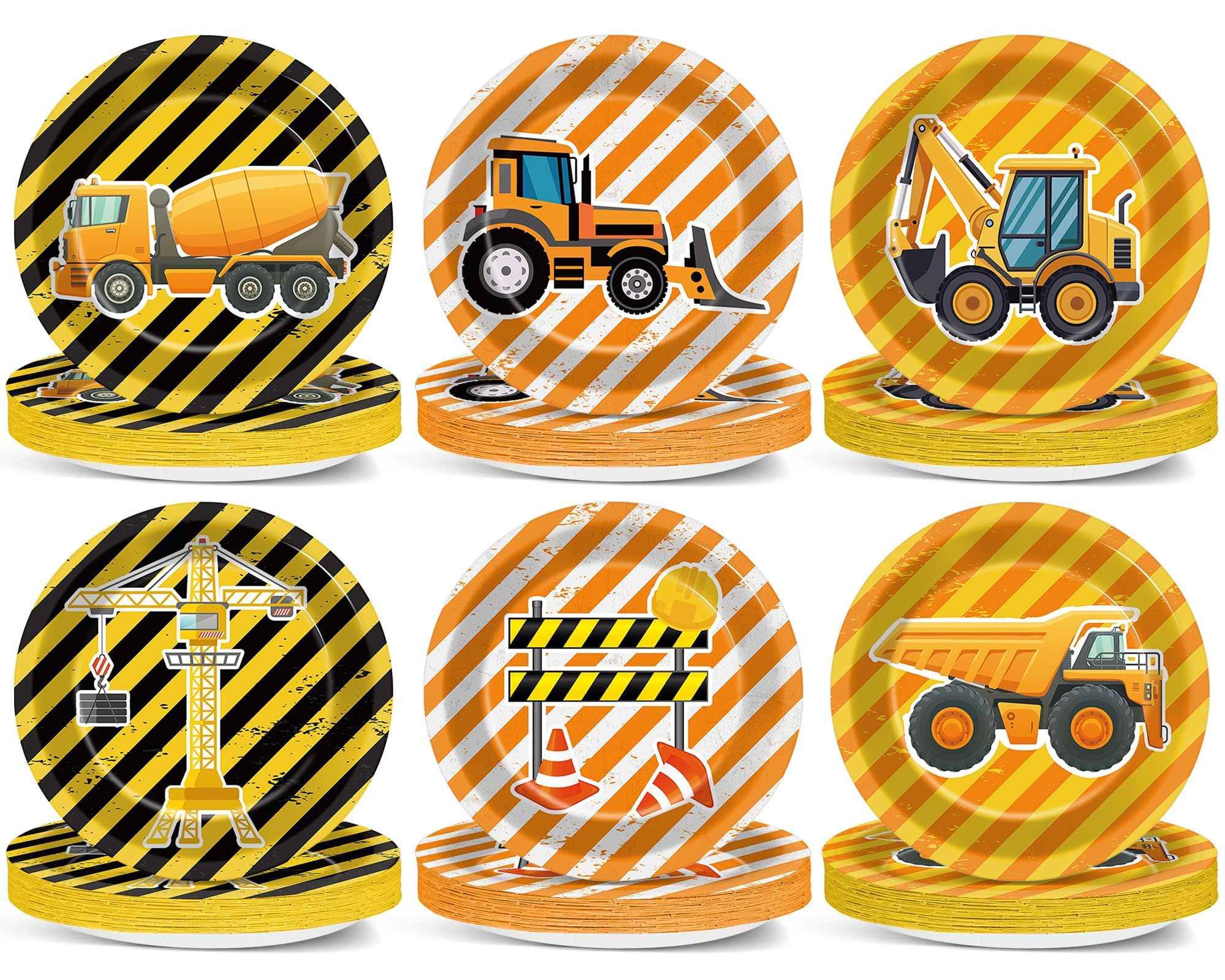 60PCS Construction Birthday Party Decorations Trucks Themed 7 Inch Dessert Plates Tableware Truck Dinner Paper Plates Excavator Constructions Theme
