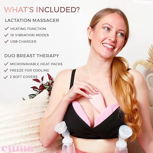 Miniatura 6 de Masajeador de senos para lactancia materna - Masajeador vibratorio de lactancia con almohadillas de terapia de calor y mamas mejora el flujo de
