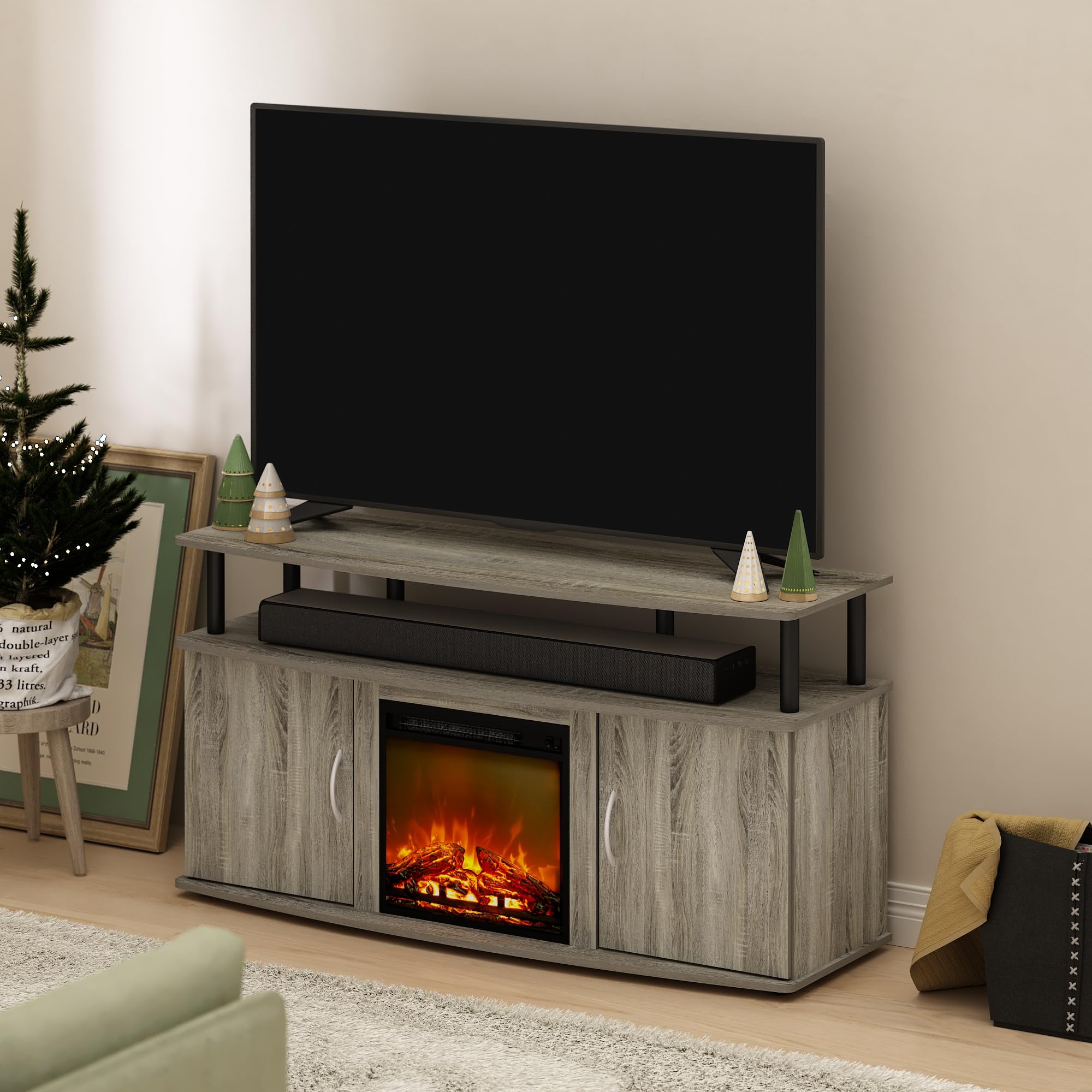 Amazon.com: Furinno Jensen Living Room Fireplace TV