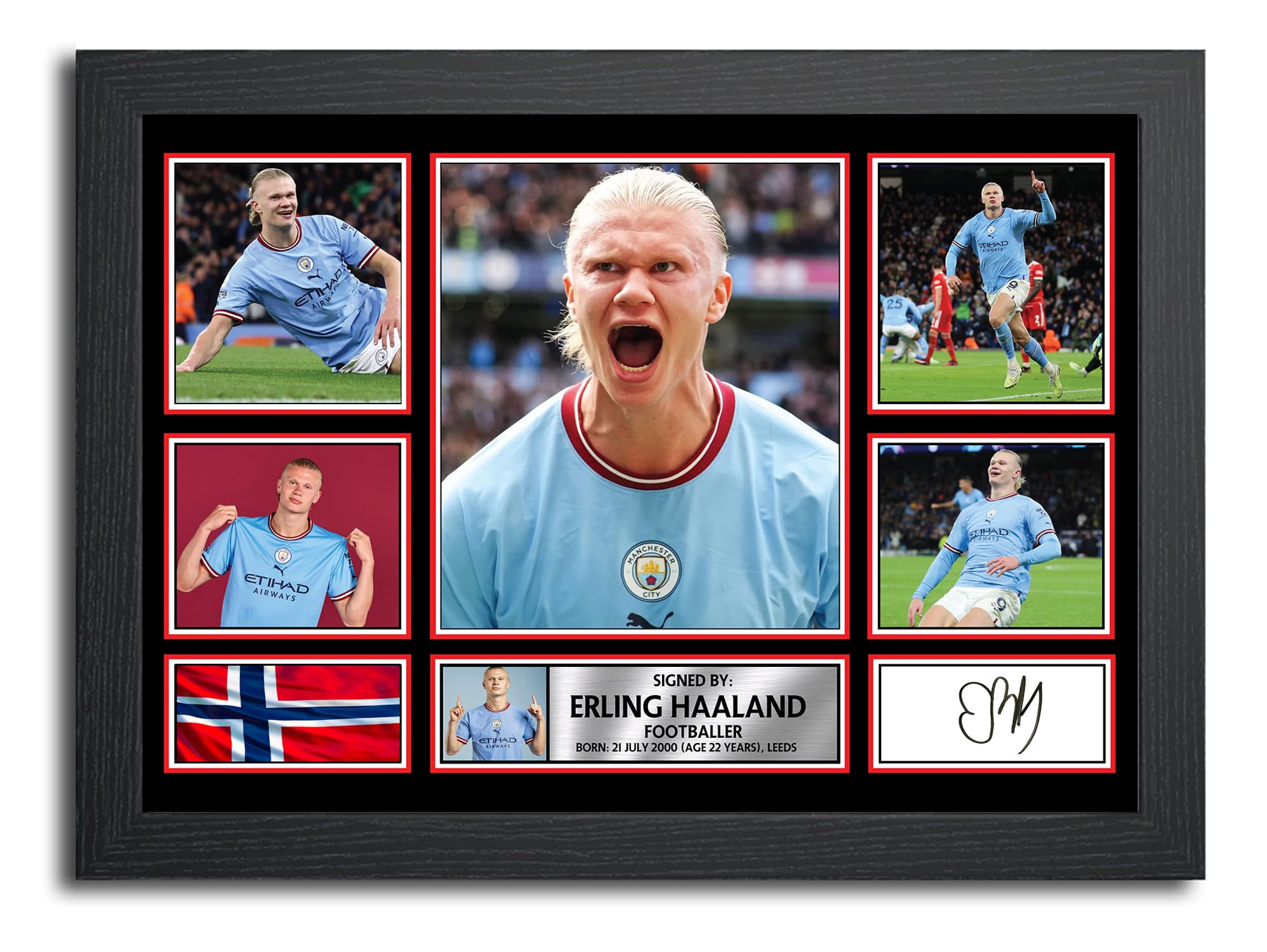 Foxyprinting A2 Poster Print Only Erling Haaland Manchester City Gifts Printed Signed Autograph Picture For Football Fans And Supporters (A2 Poster Print Only)