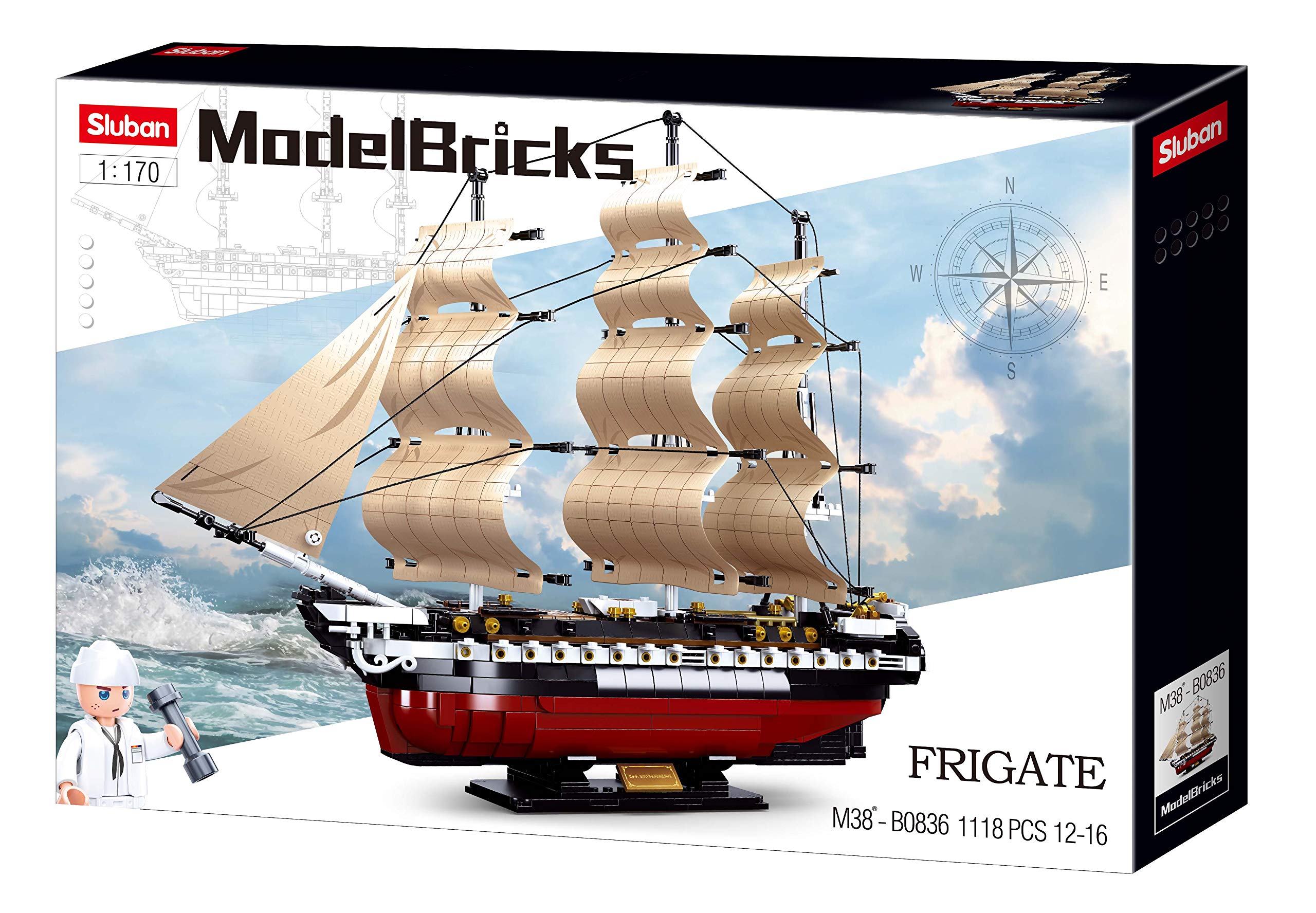Sluban Klemmbausteine Fregatte (1118 Teile) [M38-B0836], Spielset, Klemmbausteine, Schifffahrt, mit Spielfigur, Verschiedenes, Mehrfarbig, SL95706