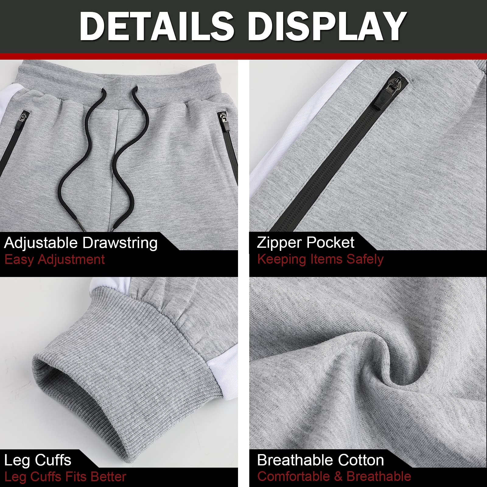 Suwangi Pantaloni Palestra Uomo Running della Tuta Allenamento Jogging Slim Fit con Tasche Zip