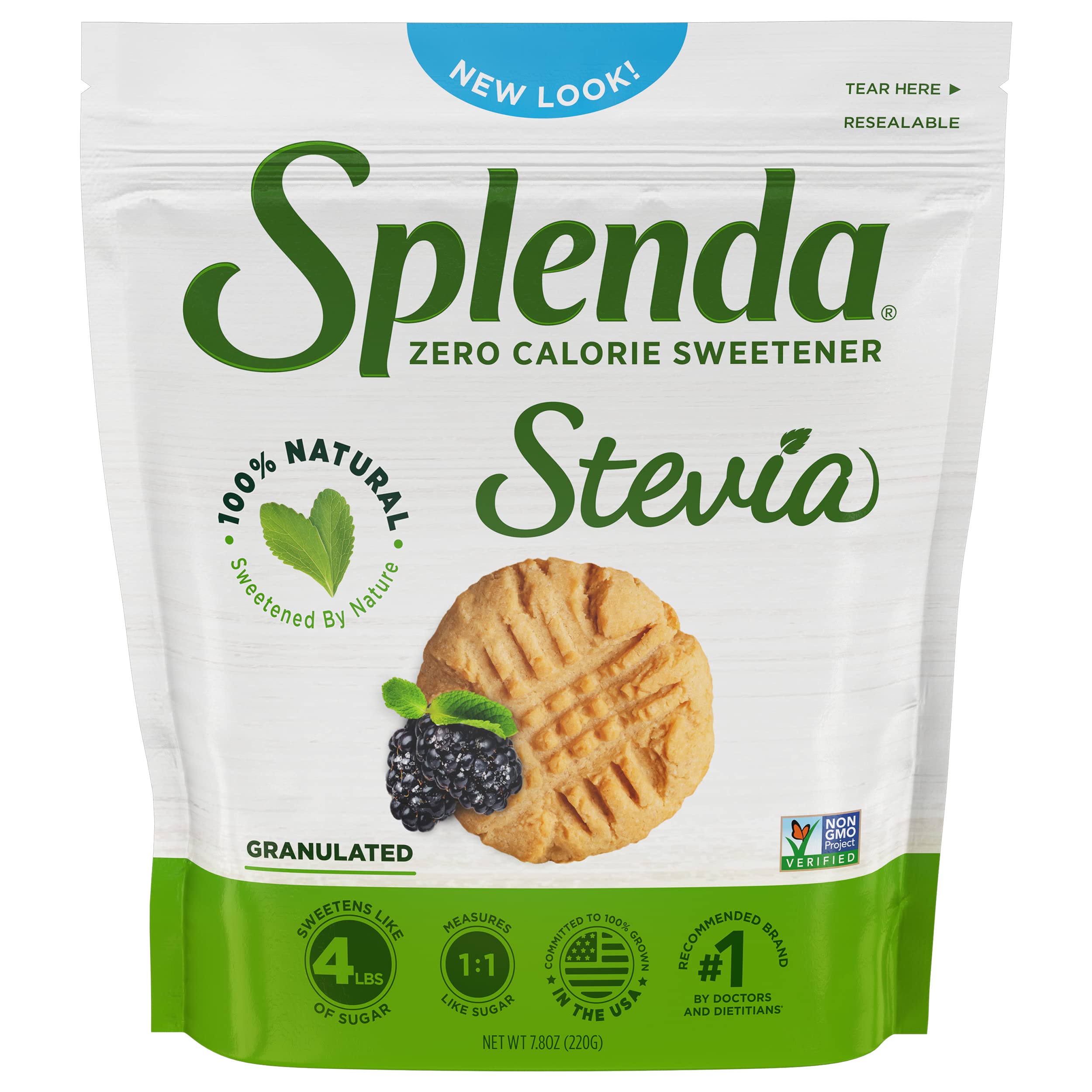 SPLENDA Stevia Zero Calorie Sweetener for Baking, Plant Based Sugar Substitute Granulated Powder, 7.8 oz Resealable Pouch