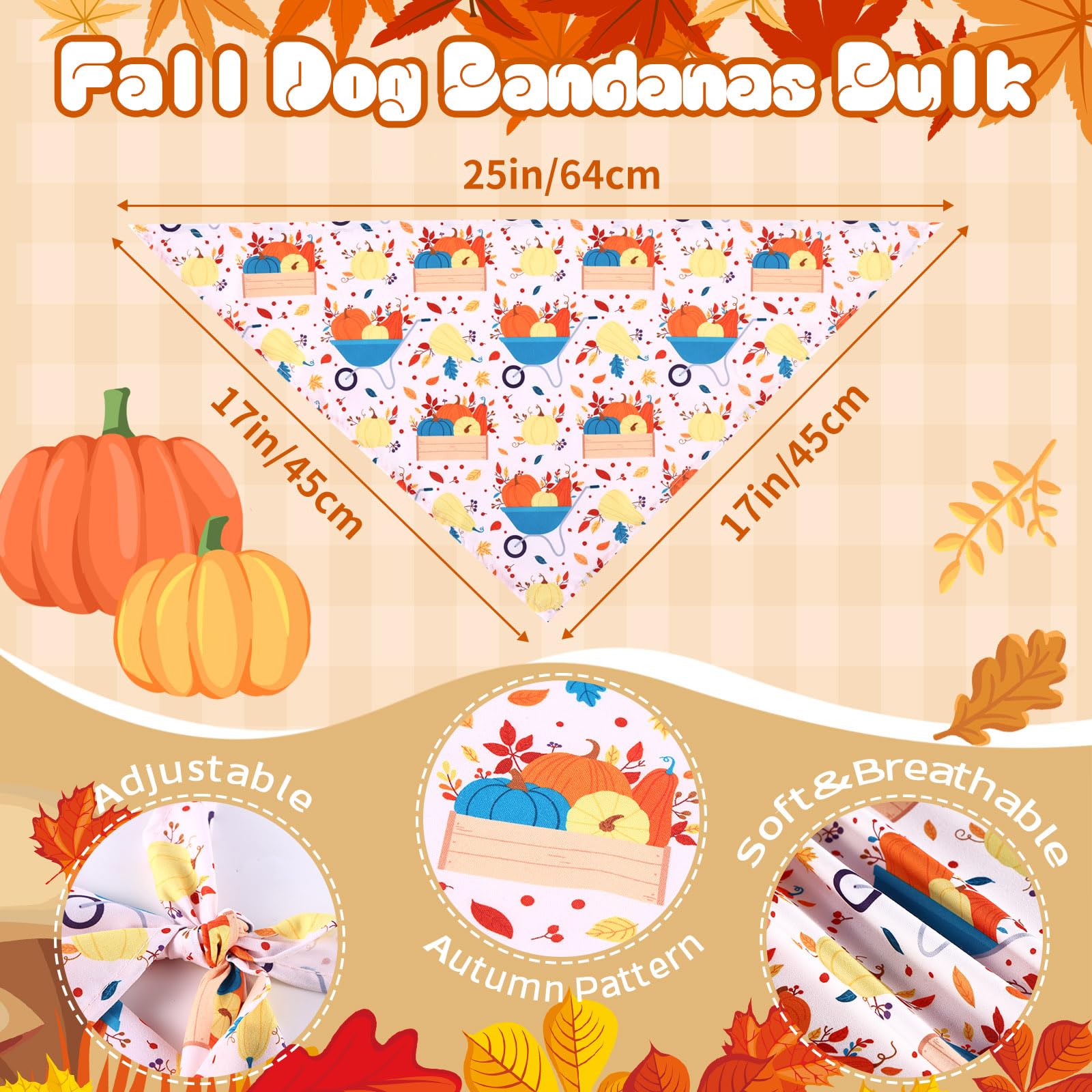 Herbst-Hundehalstücher, Herbst-Kostüm, Kürbis-Ahornblätter, Hunde-Outfit, Urlaub, waschbarer Schal, Dreieckstuch, Halstuch, Welpen, Blumen-Lätzchen für Mädchen und Jungen (Einheitsgröße, 100 Stück)