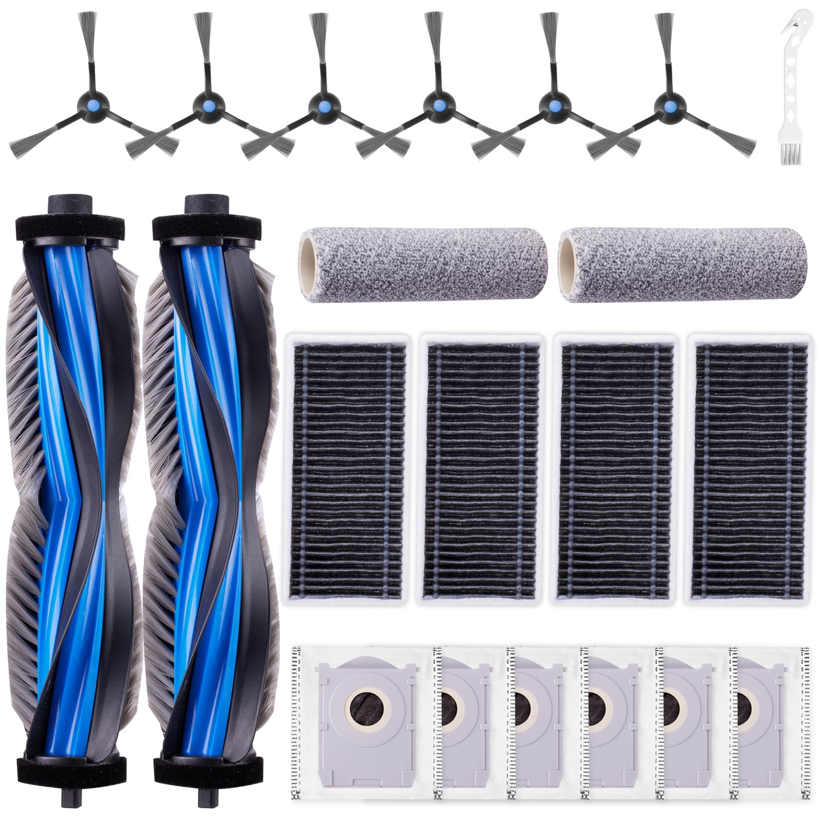 EOVWAEO 21 Pack Accessories Kit for ECOVACS DEEBOT X8 PRO OMNI / X8 OMNI Robot Vacuum, Replacement Parts 2 Anti Tangle Main Brush 2 Roller Mop 6 Dust