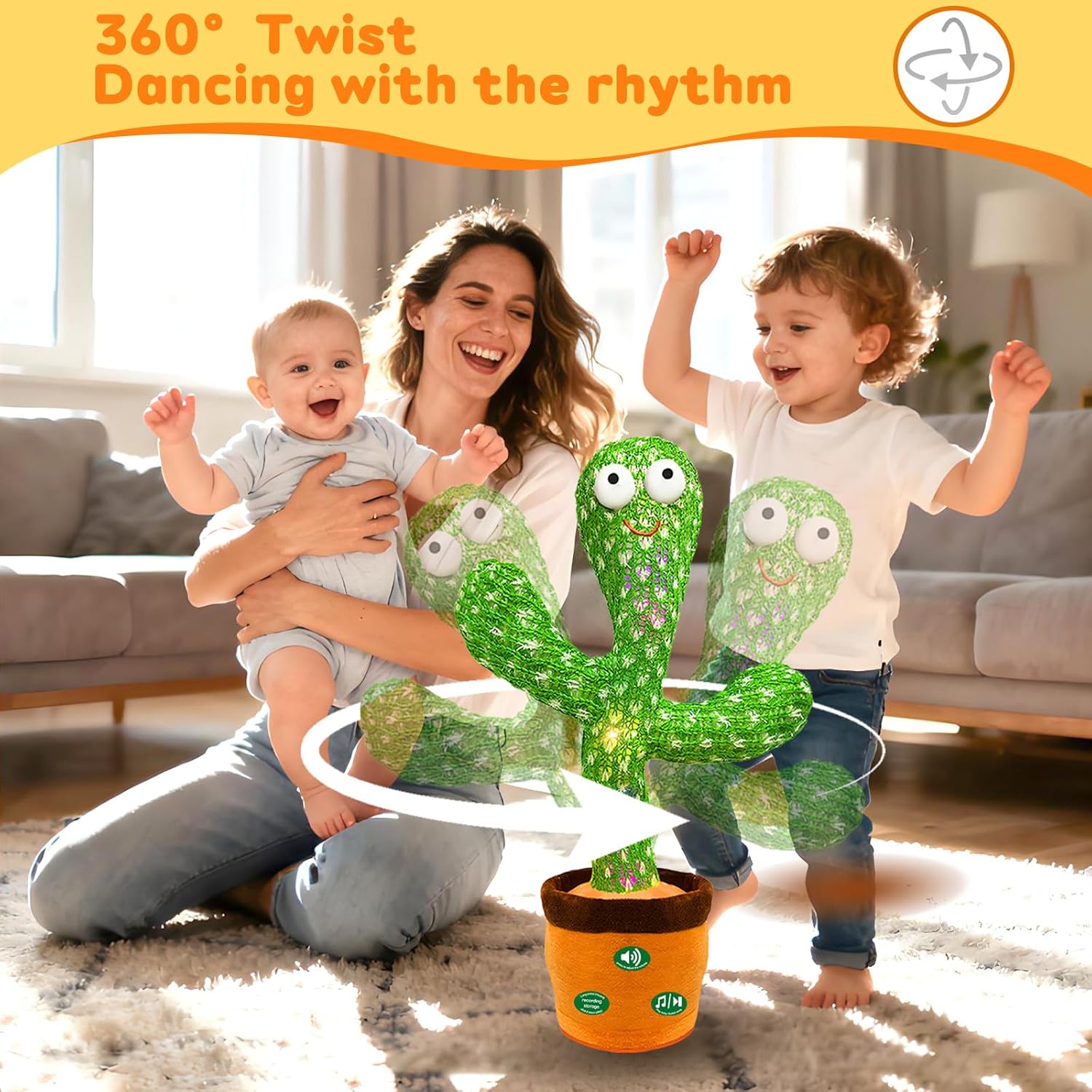 Hunfur (Rechargeable) Dancing Mimicking Talking Cactus Toy,Funny Gift for Baby Infant 6-12 12-18 Months,Singing Record Repeat What You Say Toys for Toddler 1 2 3 Year Old Boy Girl