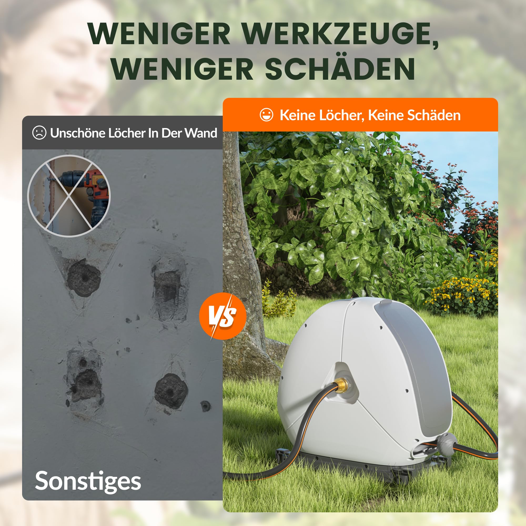 Giraffe Tools Ausziehbare Schlauchtrommel mit 40 m, robuste Bodenmontage, Gartenschlauchtrommel, mit 7-Funktions-Sprühdüse und 360° flexiblem Drehsockel