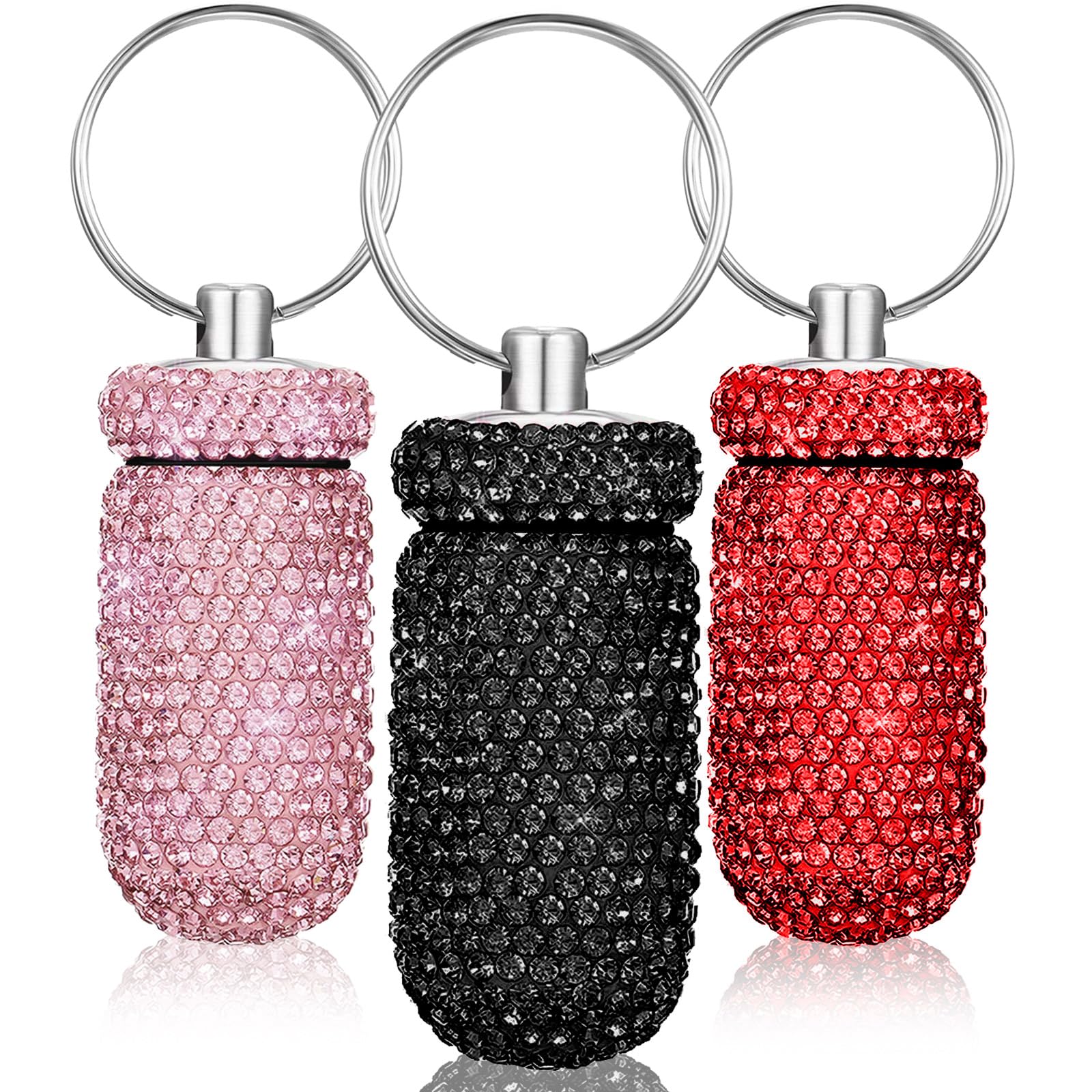 Patelai 3 Pieces Bling Pill Container Portable Pill Bottle Case Waterproof Travel Holder Storage with Keychain for Outdoor Camping Traveling
