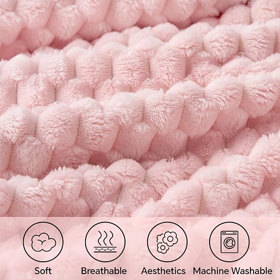 BEDELITE 3D Jacquard Fleece Blanket (50x60) & Fleece Sheet Set King Size 4 Piece(Include Fitted Sheet, Flat Sheet, 2 Pillowcases)